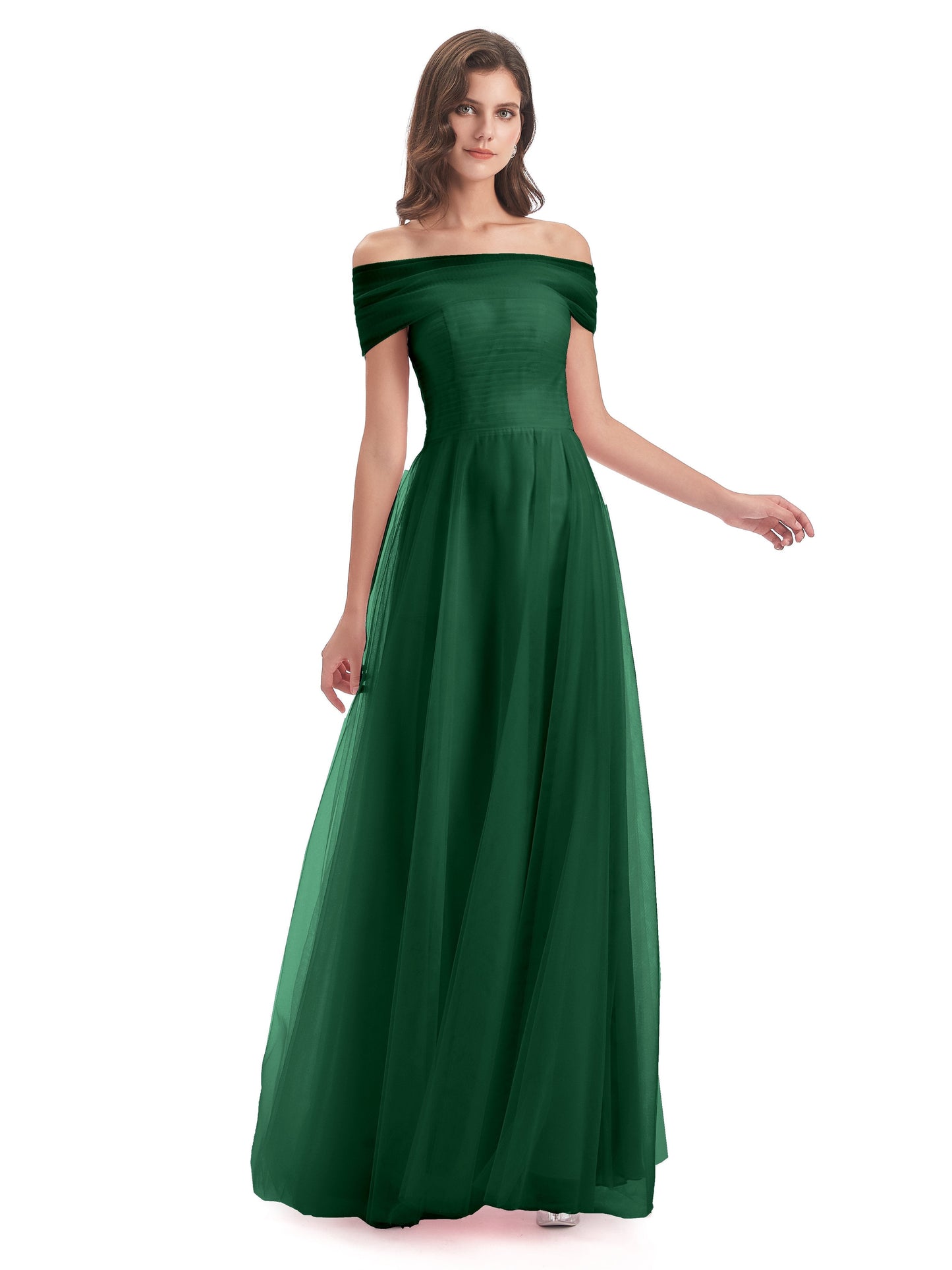 Sylvie Off The Shoulder Open Back Tulle Long Bridesmaid Dresses