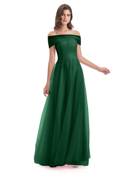 Sylvie Off The Shoulder Open Back Tulle Long Bridesmaid Dresses