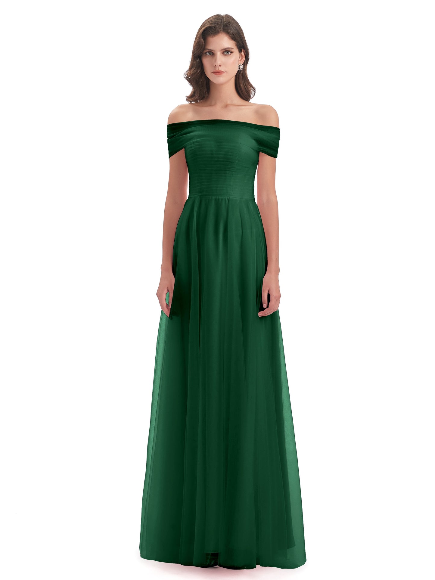 Sylvie Off The Shoulder Open Back Tulle Long Bridesmaid Dresses