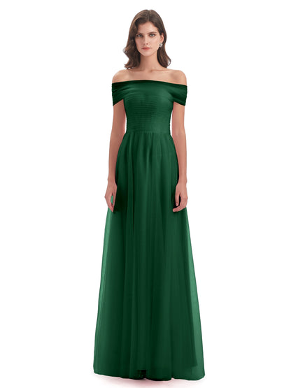 Sylvie Off The Shoulder Open Back Tulle Long Bridesmaid Dresses