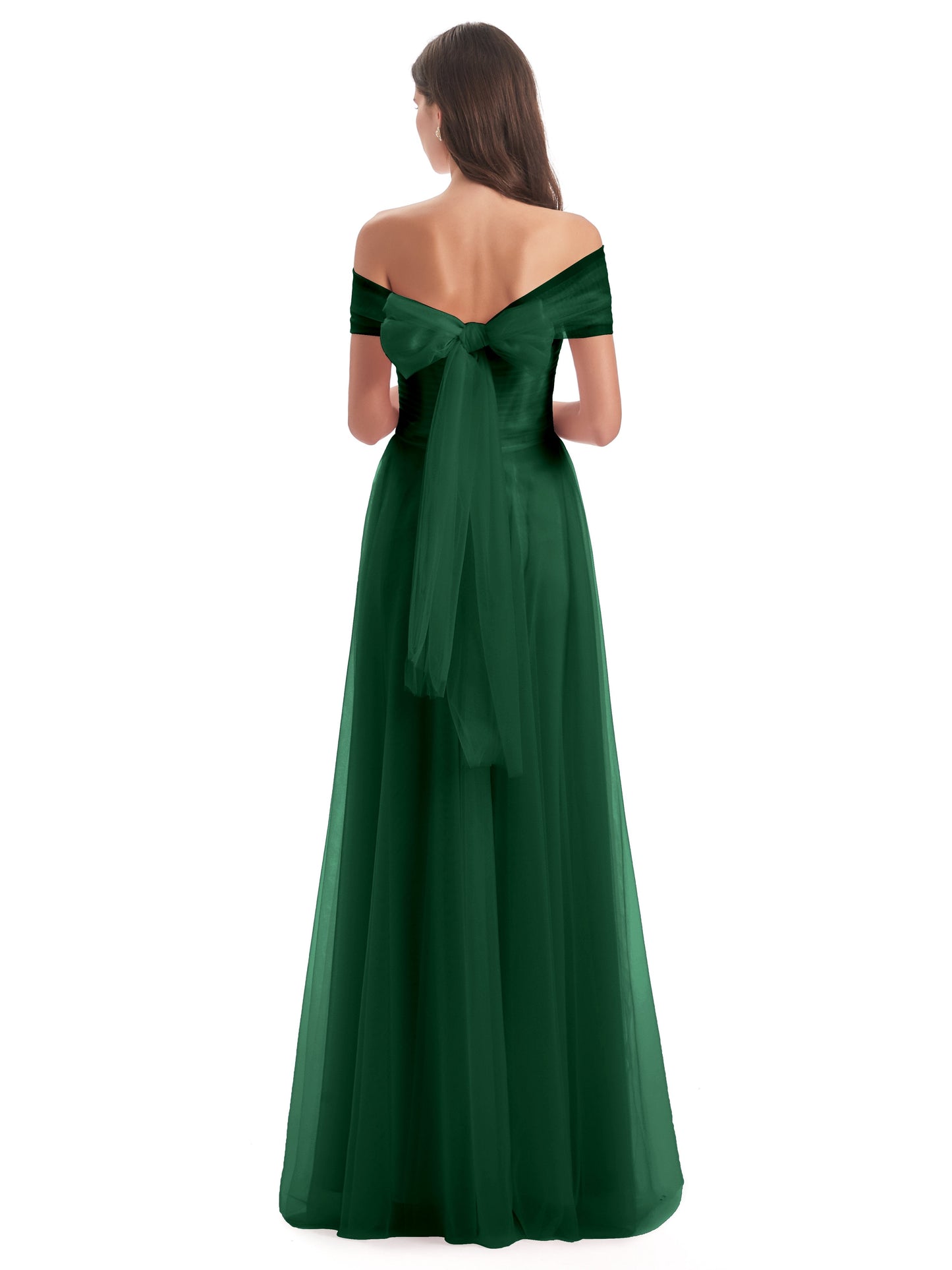 Sylvie Off The Shoulder Open Back Tulle Long Bridesmaid Dresses