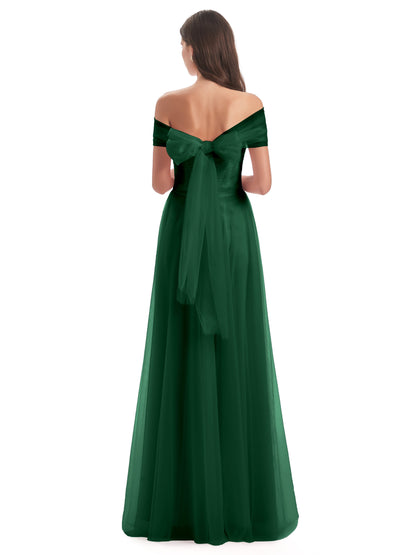 Sylvie Off The Shoulder Open Back Tulle Long Bridesmaid Dresses