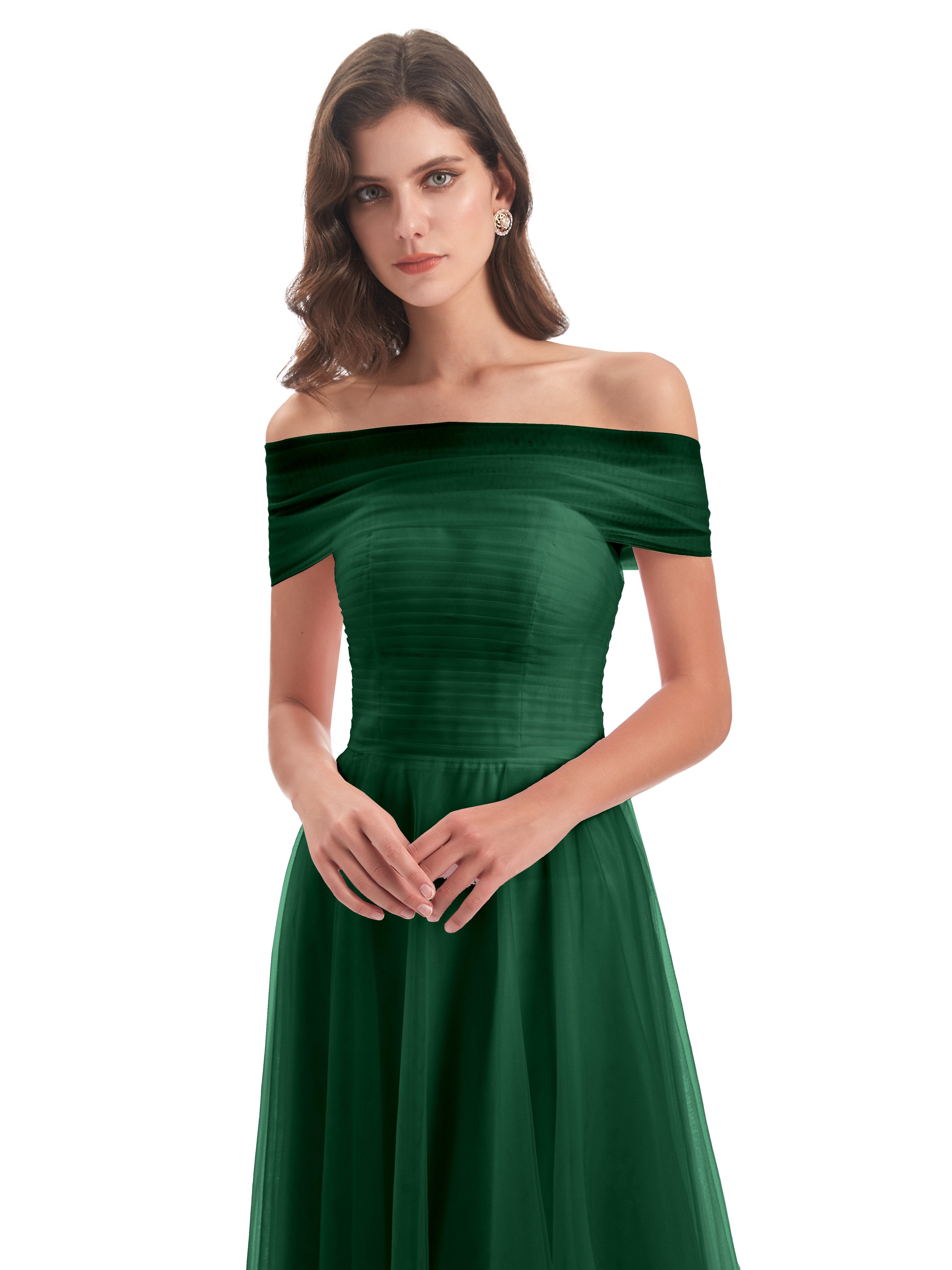 Sylvie Off The Shoulder Open Back Tulle Long Bridesmaid Dresses