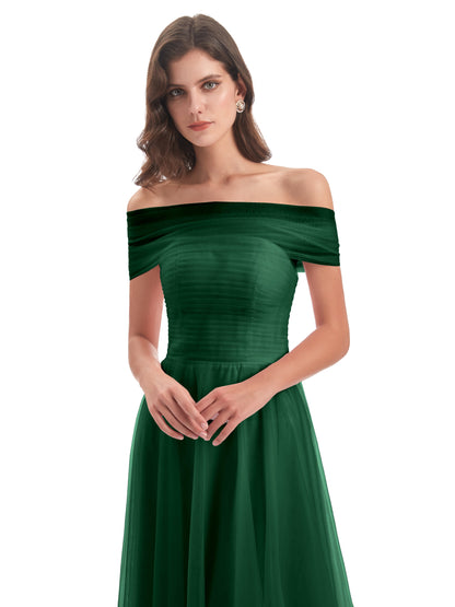 Sylvie Off The Shoulder Open Back Tulle Long Bridesmaid Dresses