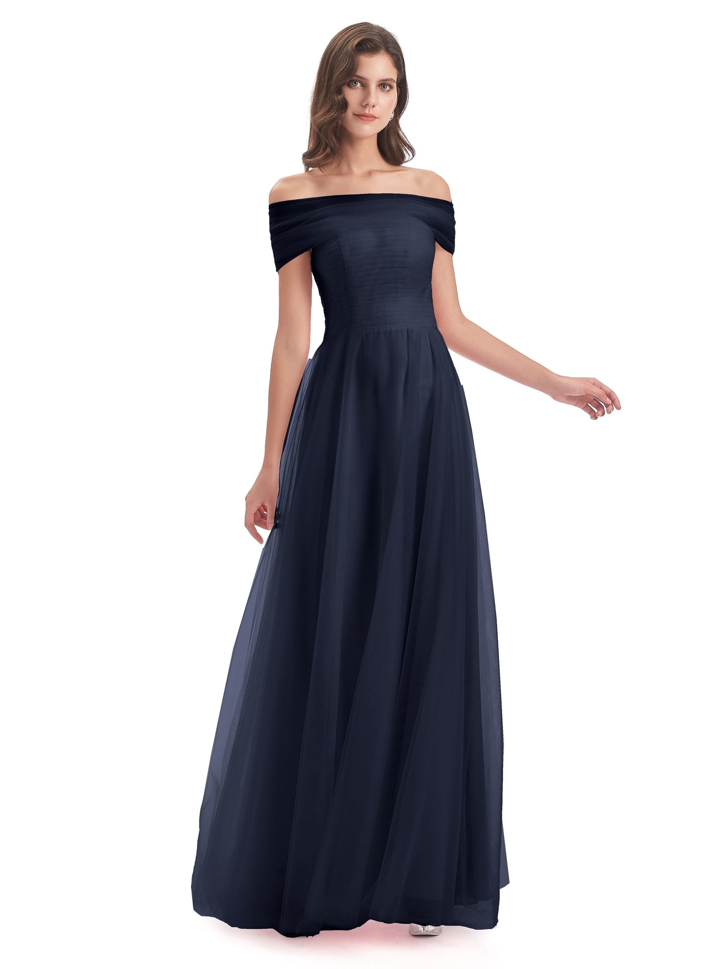 Sylvie Off The Shoulder Open Back Tulle Long Bridesmaid Dresses