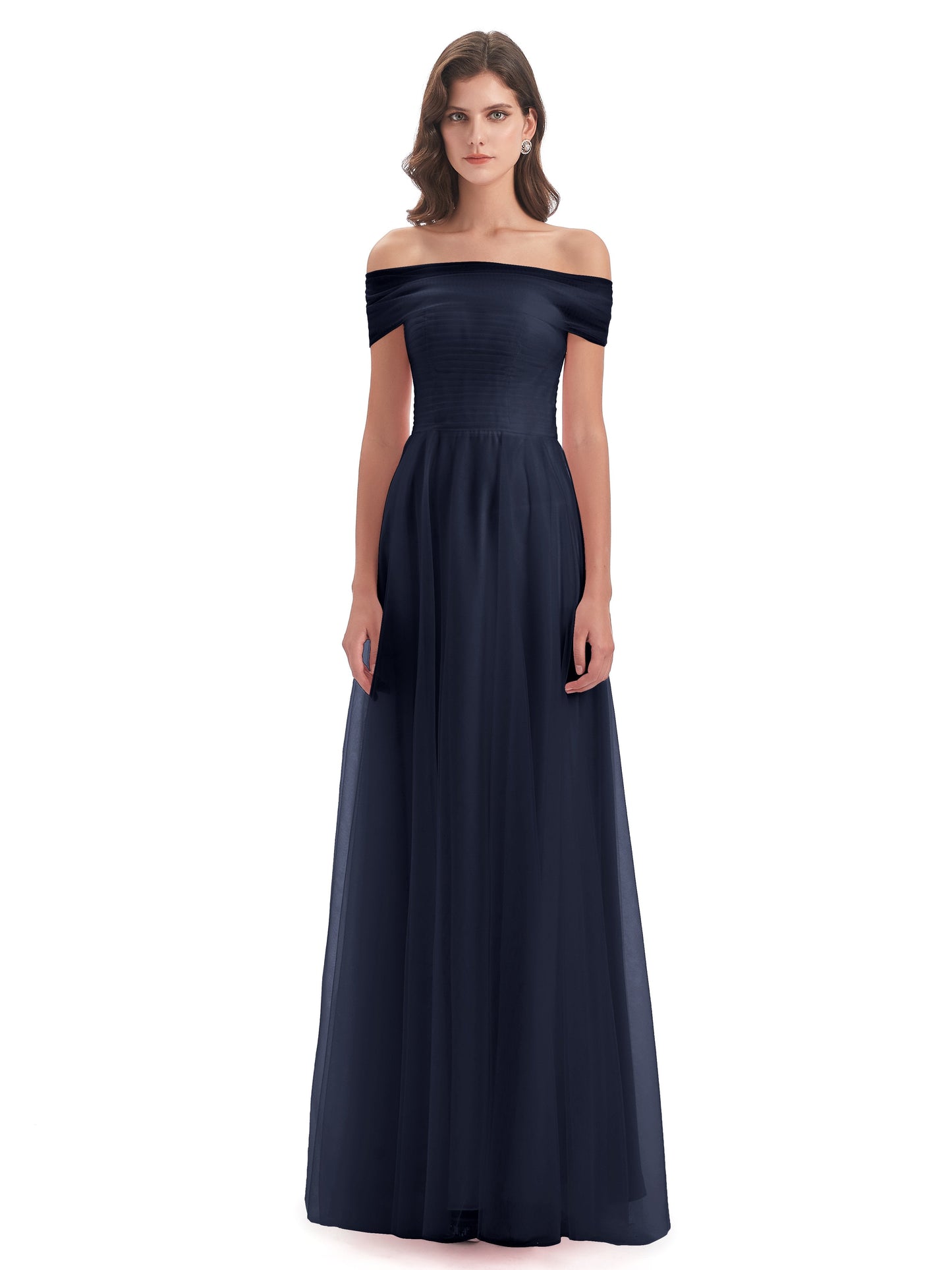 Sylvie Off The Shoulder Open Back Tulle Long Bridesmaid Dresses