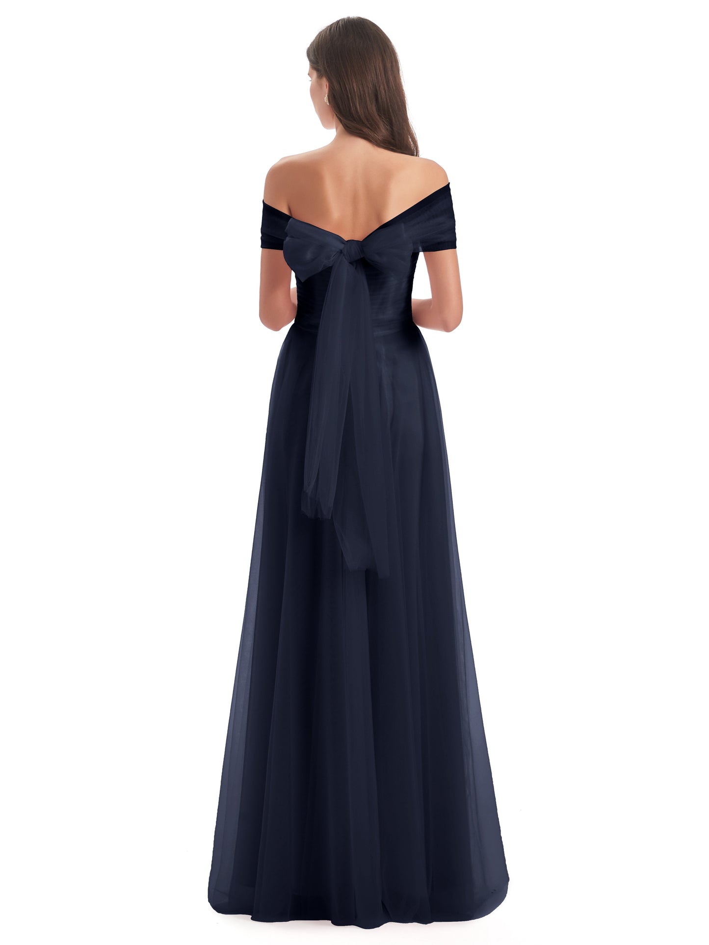 Sylvie Off The Shoulder Open Back Tulle Long Bridesmaid Dresses