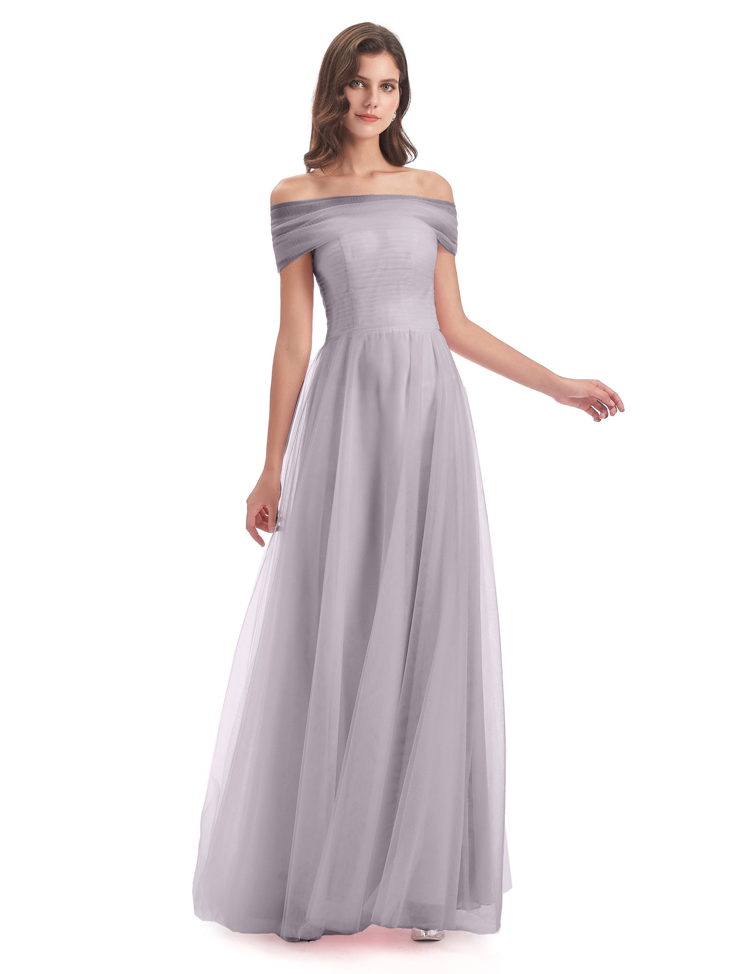 Sylvie Off The Shoulder Open Back Tulle Long Bridesmaid Dresses