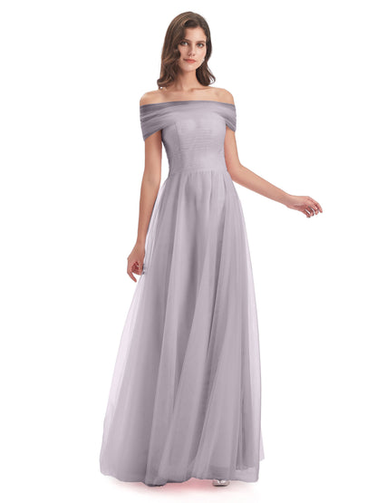 Sylvie Off The Shoulder Open Back Tulle Long Bridesmaid Dresses