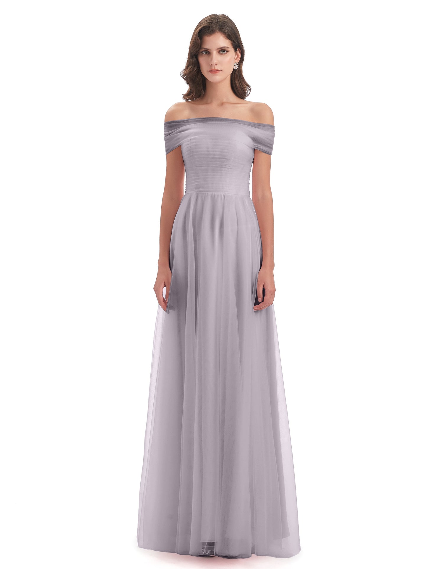 Sylvie Off The Shoulder Open Back Tulle Long Bridesmaid Dresses