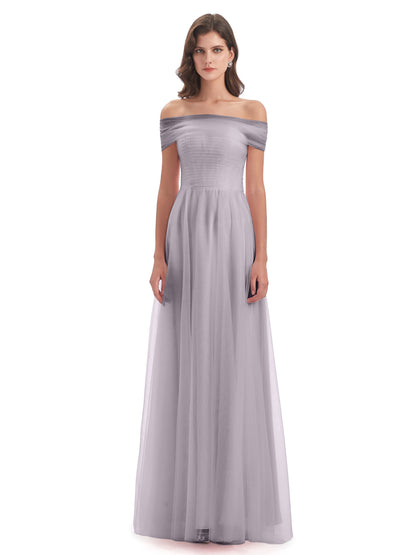 Sylvie Off The Shoulder Open Back Tulle Long Bridesmaid Dresses
