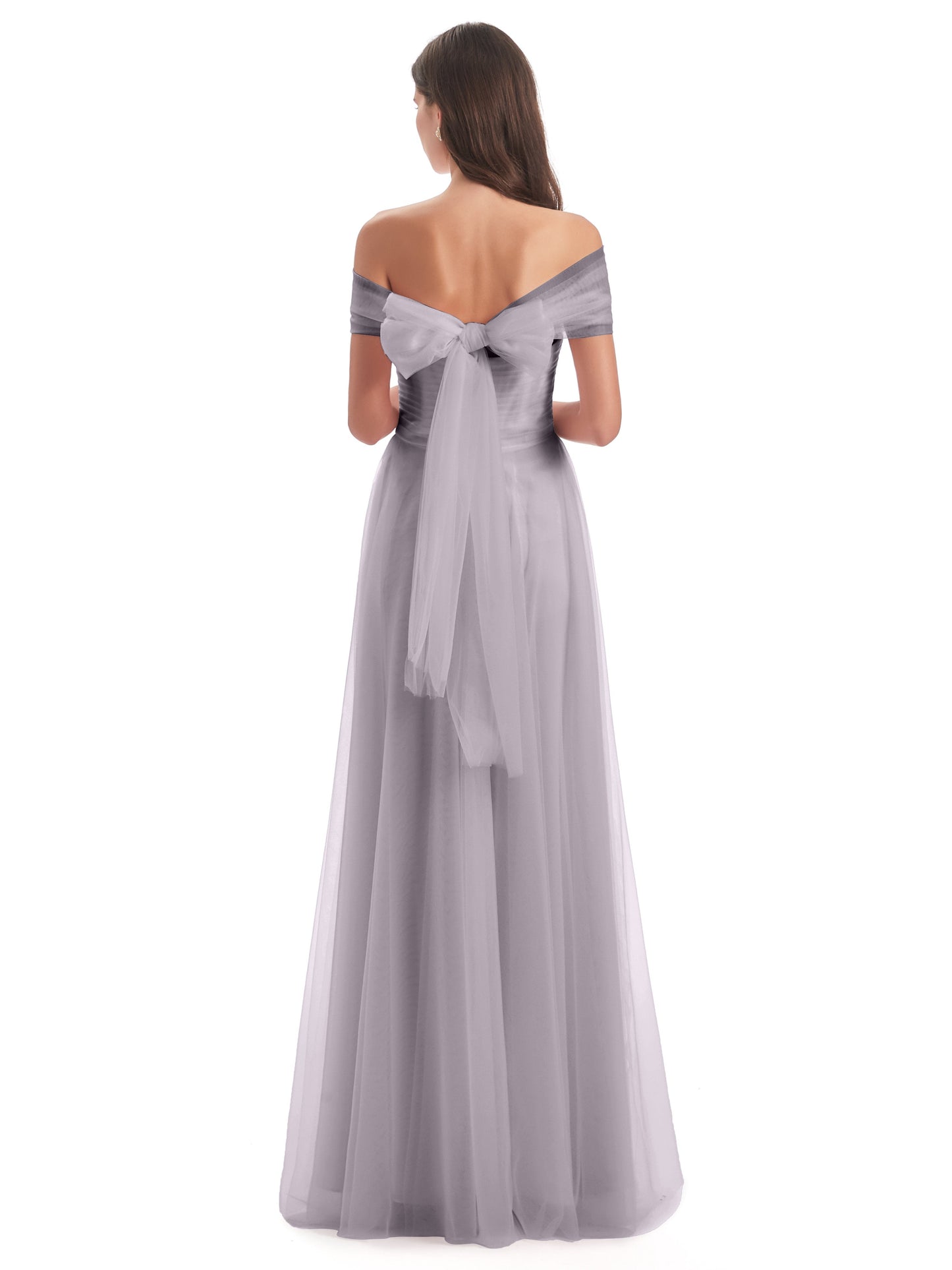 Sylvie Off The Shoulder Open Back Tulle Long Bridesmaid Dresses