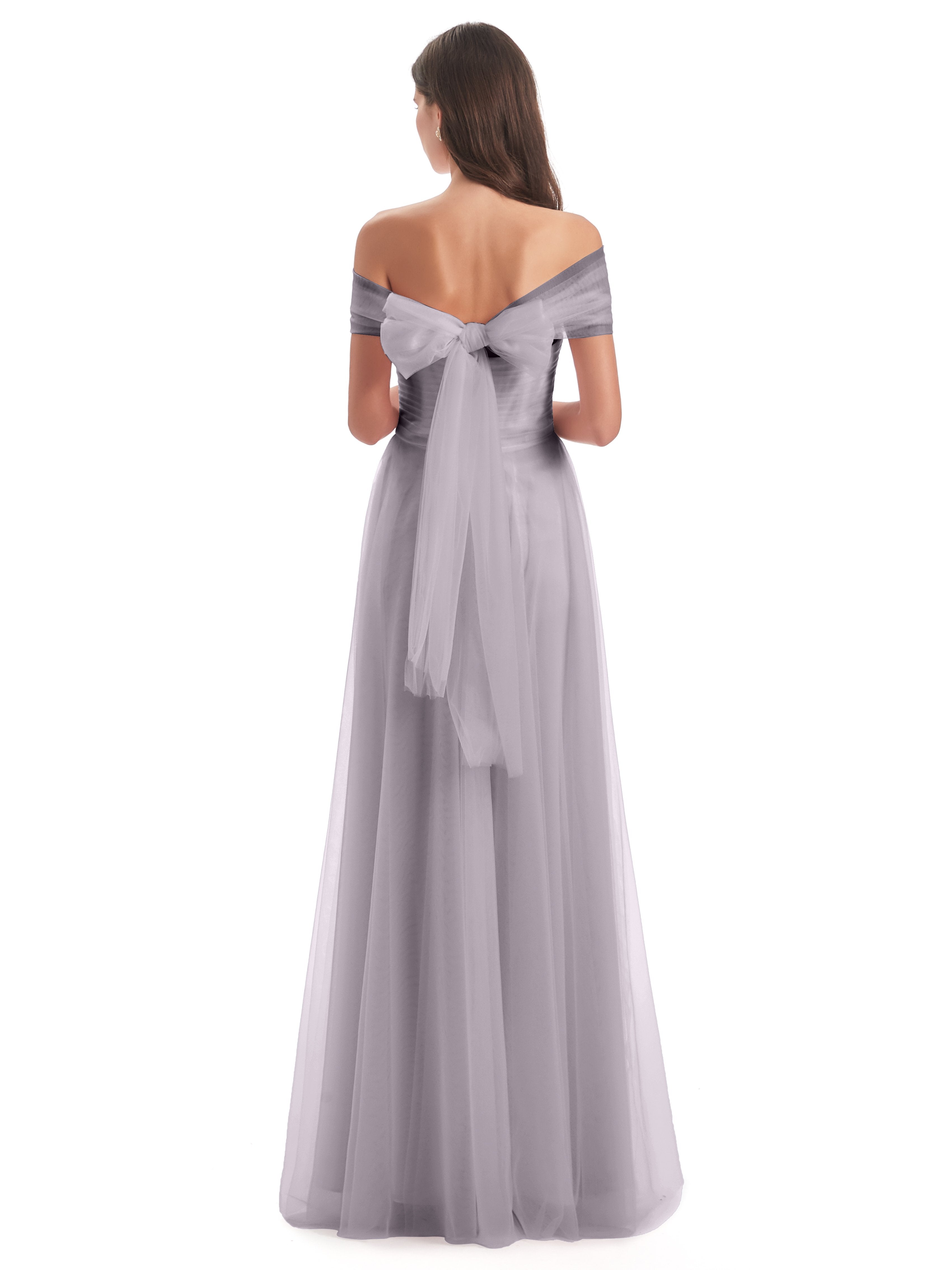 Sylvie Off The Shoulder Open Back Tulle Long Bridesmaid Dresses