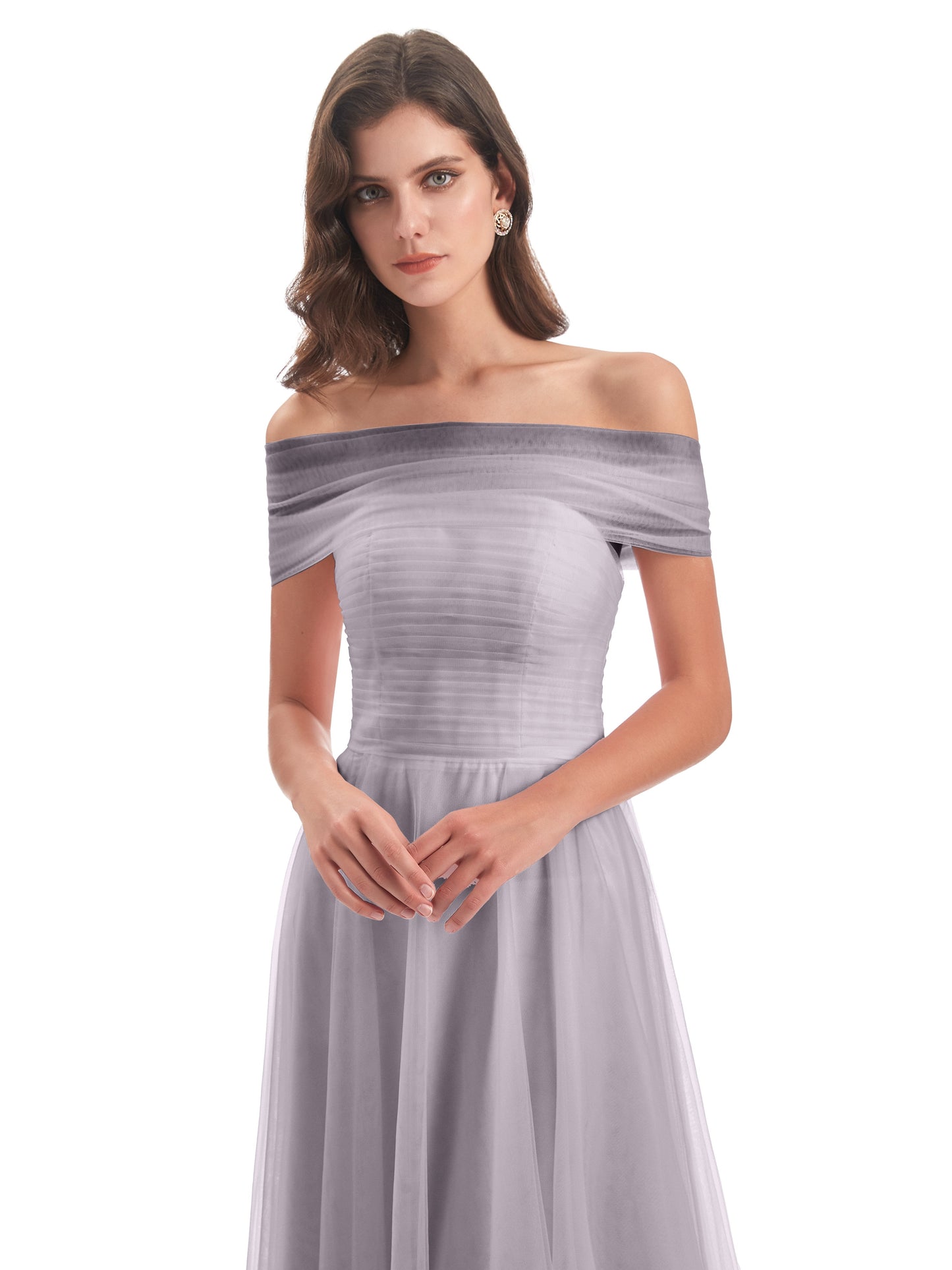 Sylvie Off The Shoulder Open Back Tulle Long Bridesmaid Dresses