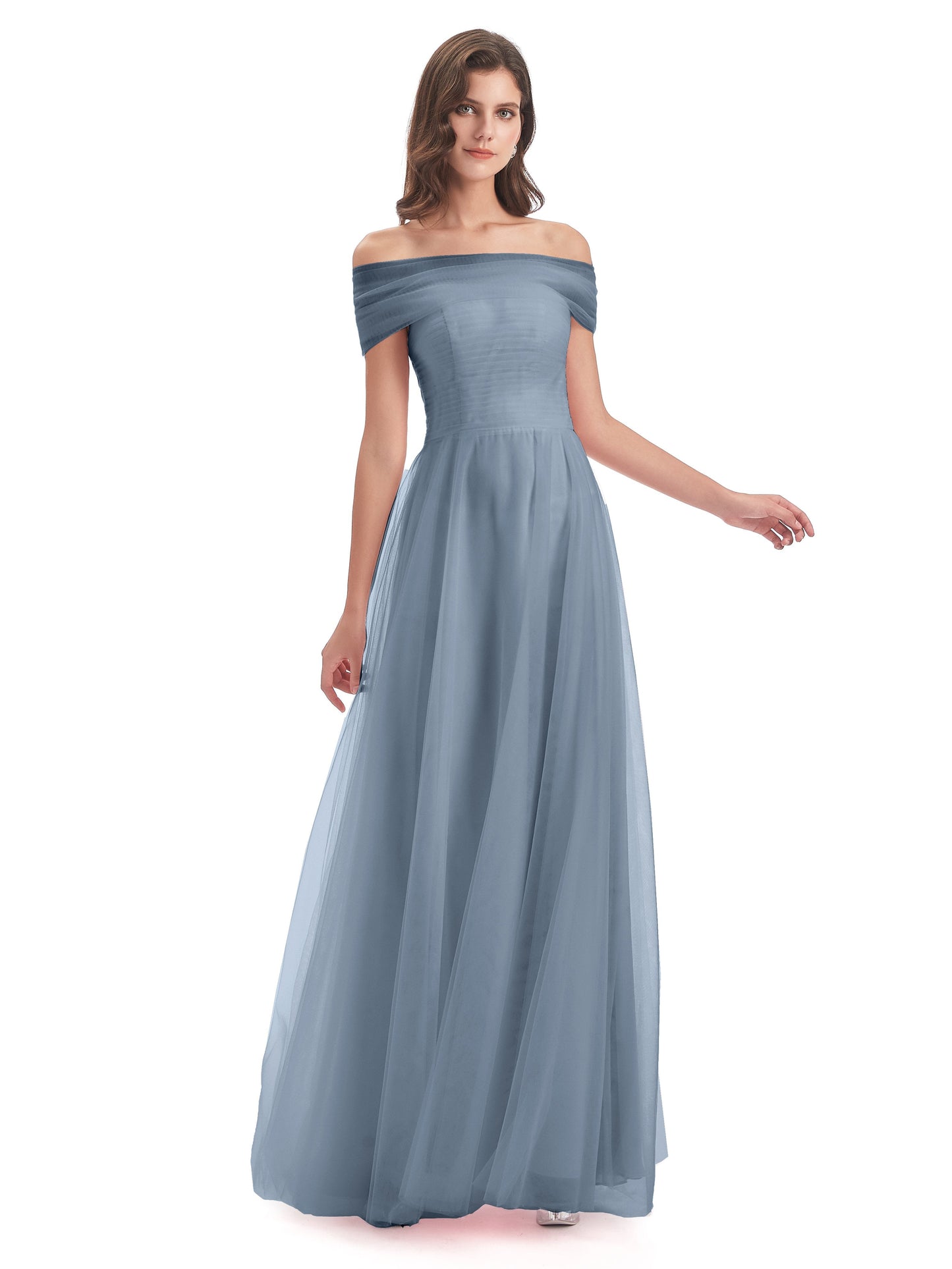 Sylvie Off The Shoulder Open Back Tulle Long Bridesmaid Dresses