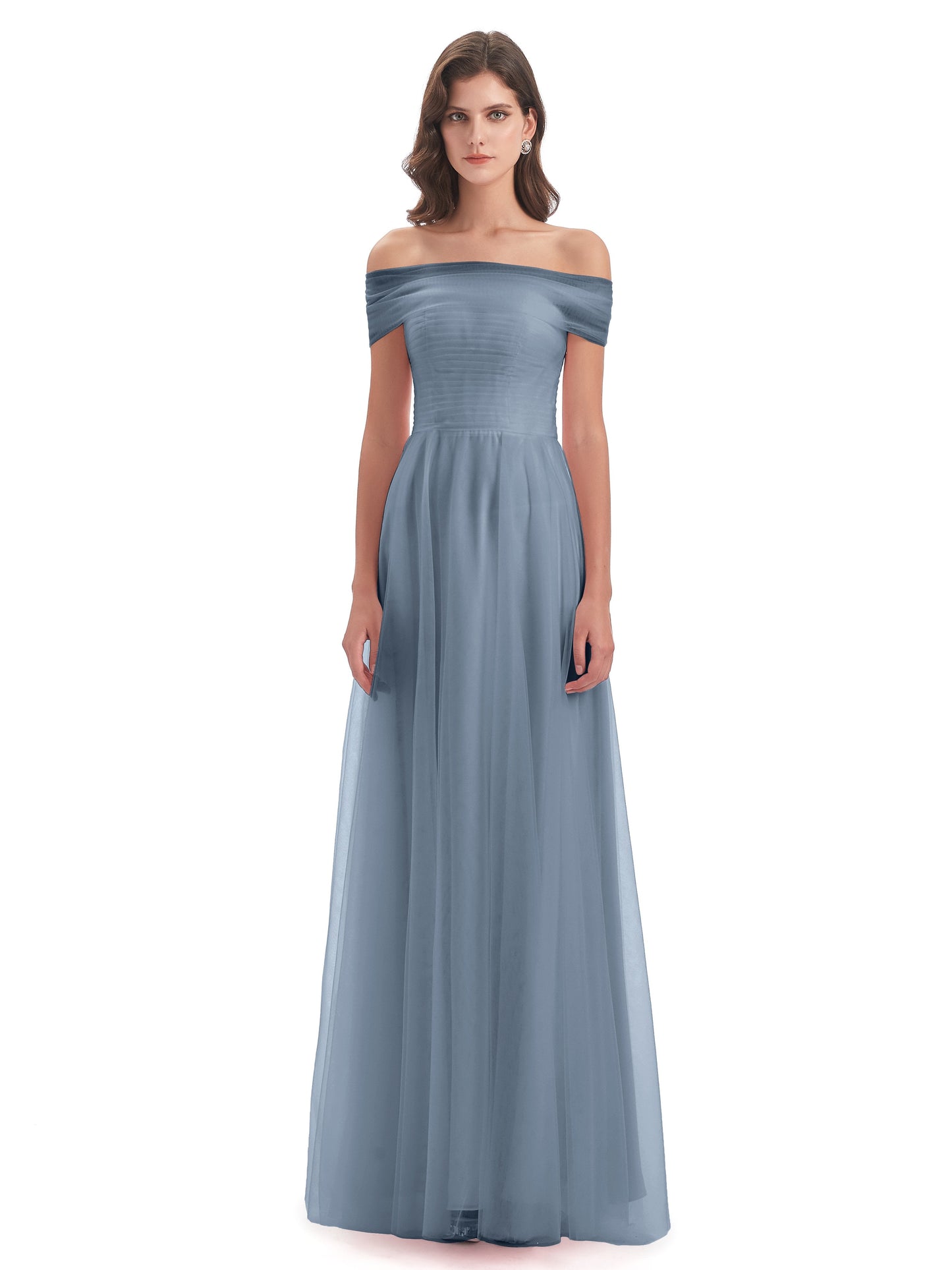 Sylvie Off The Shoulder Open Back Tulle Long Bridesmaid Dresses