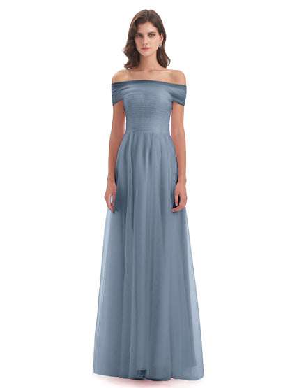 Sylvie Off The Shoulder Open Back Tulle Long Bridesmaid Dresses
