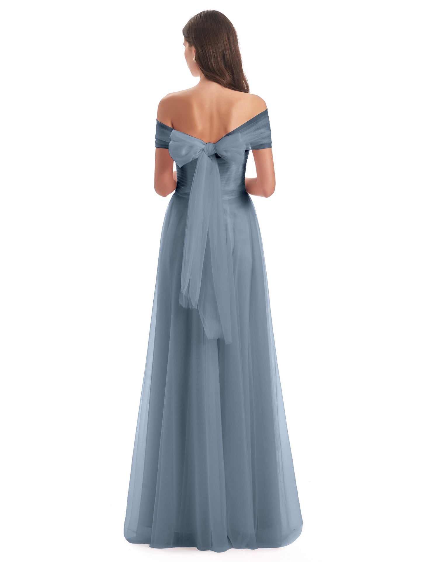 Sylvie Off The Shoulder Open Back Tulle Long Bridesmaid Dresses