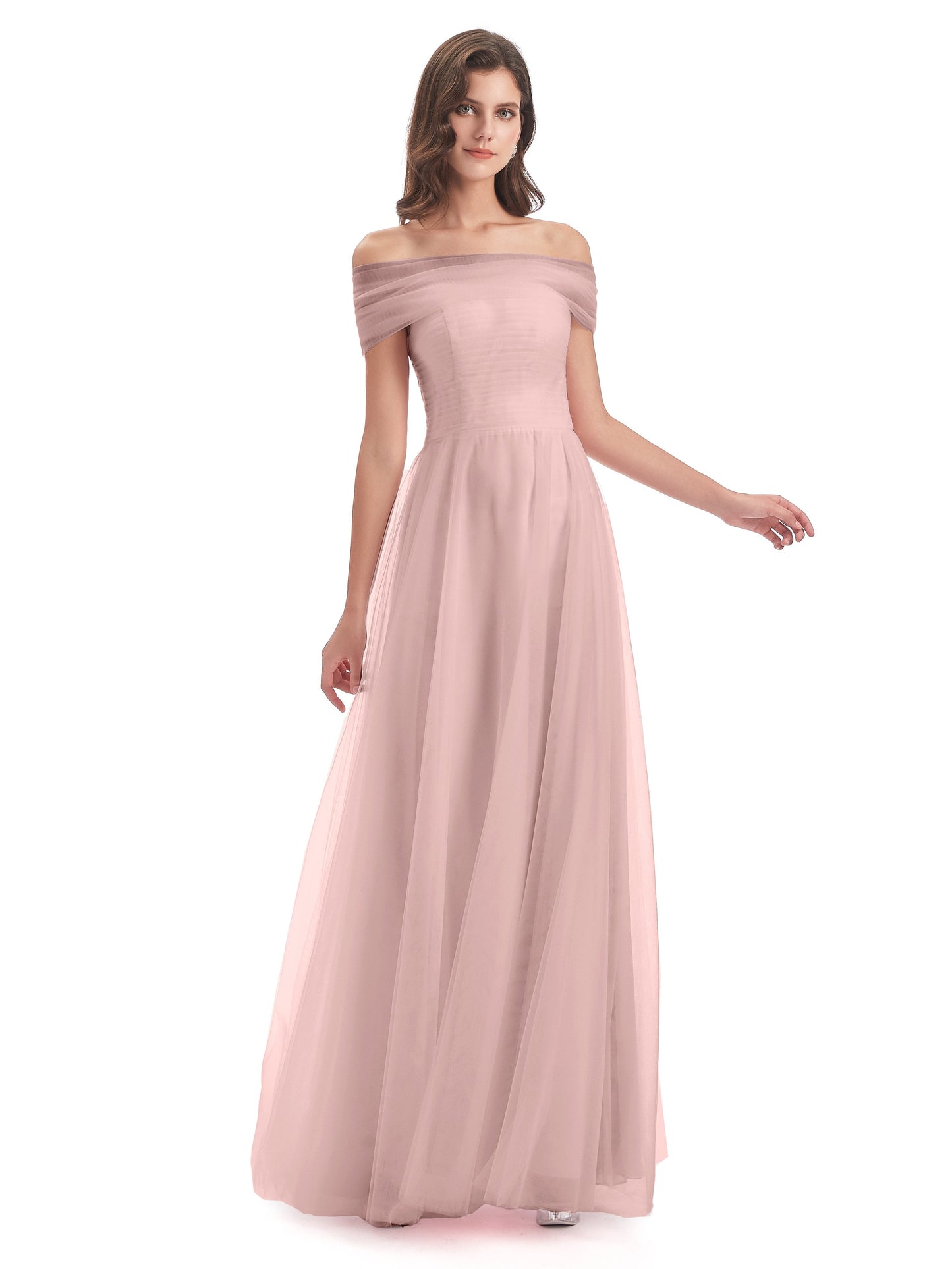 Sylvie Off The Shoulder Open Back Tulle Long Bridesmaid Dresses