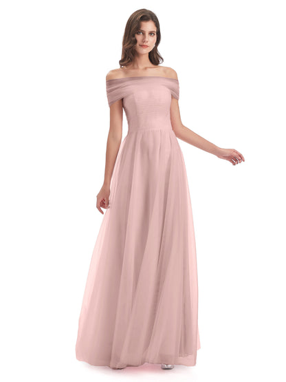 Sylvie Off The Shoulder Open Back Tulle Long Bridesmaid Dresses