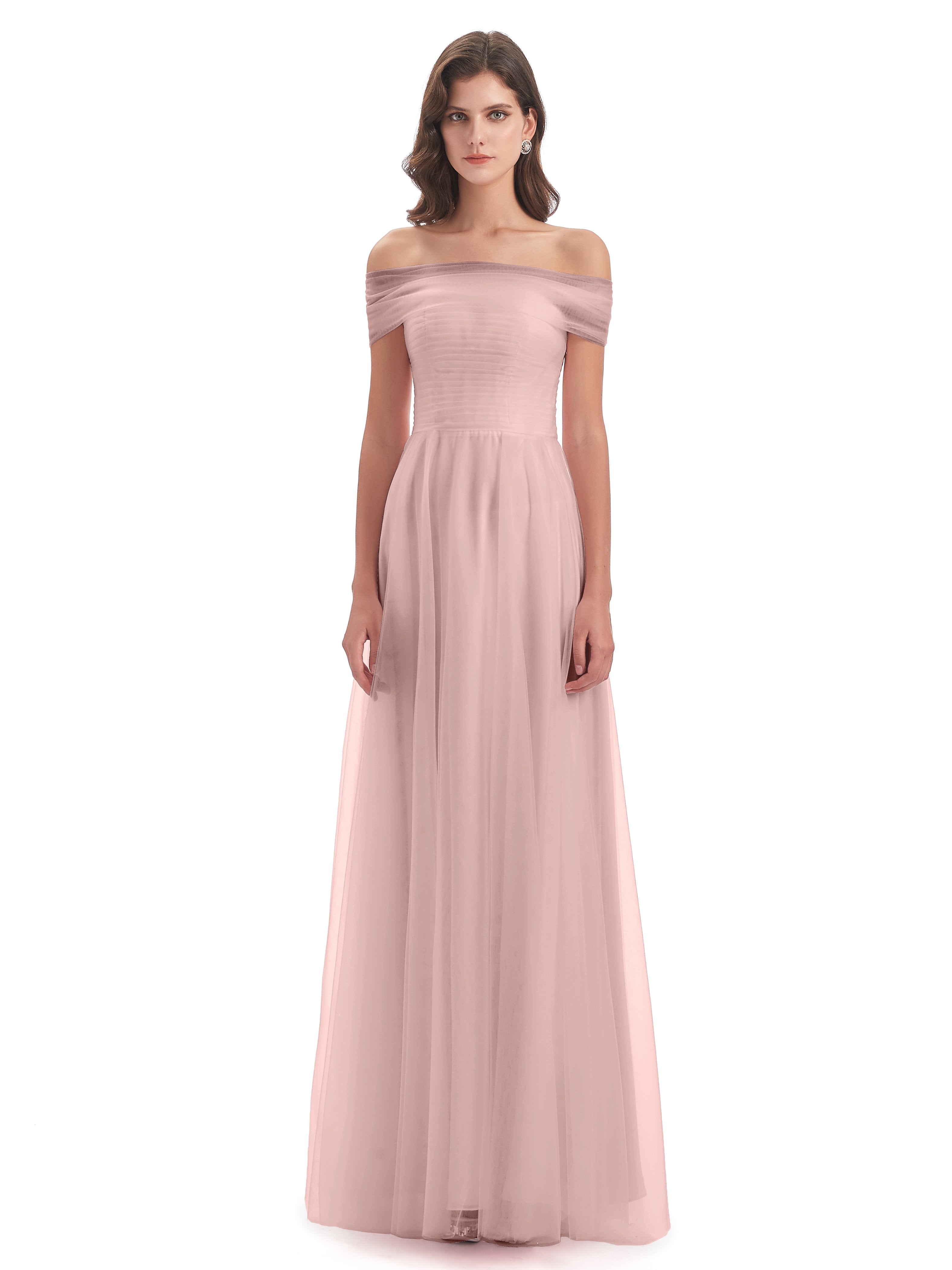 Sylvie Off The Shoulder Open Back Tulle Long Bridesmaid Dresses