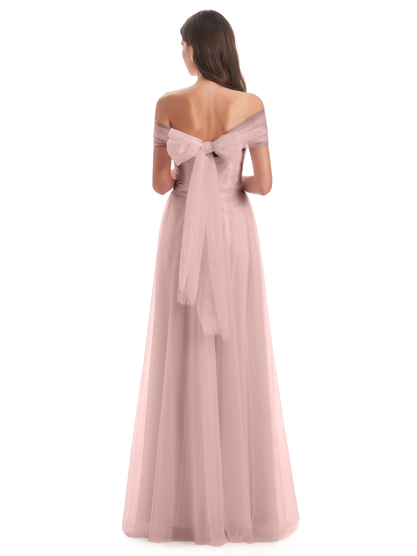 Sylvie Off The Shoulder Open Back Tulle Long Bridesmaid Dresses