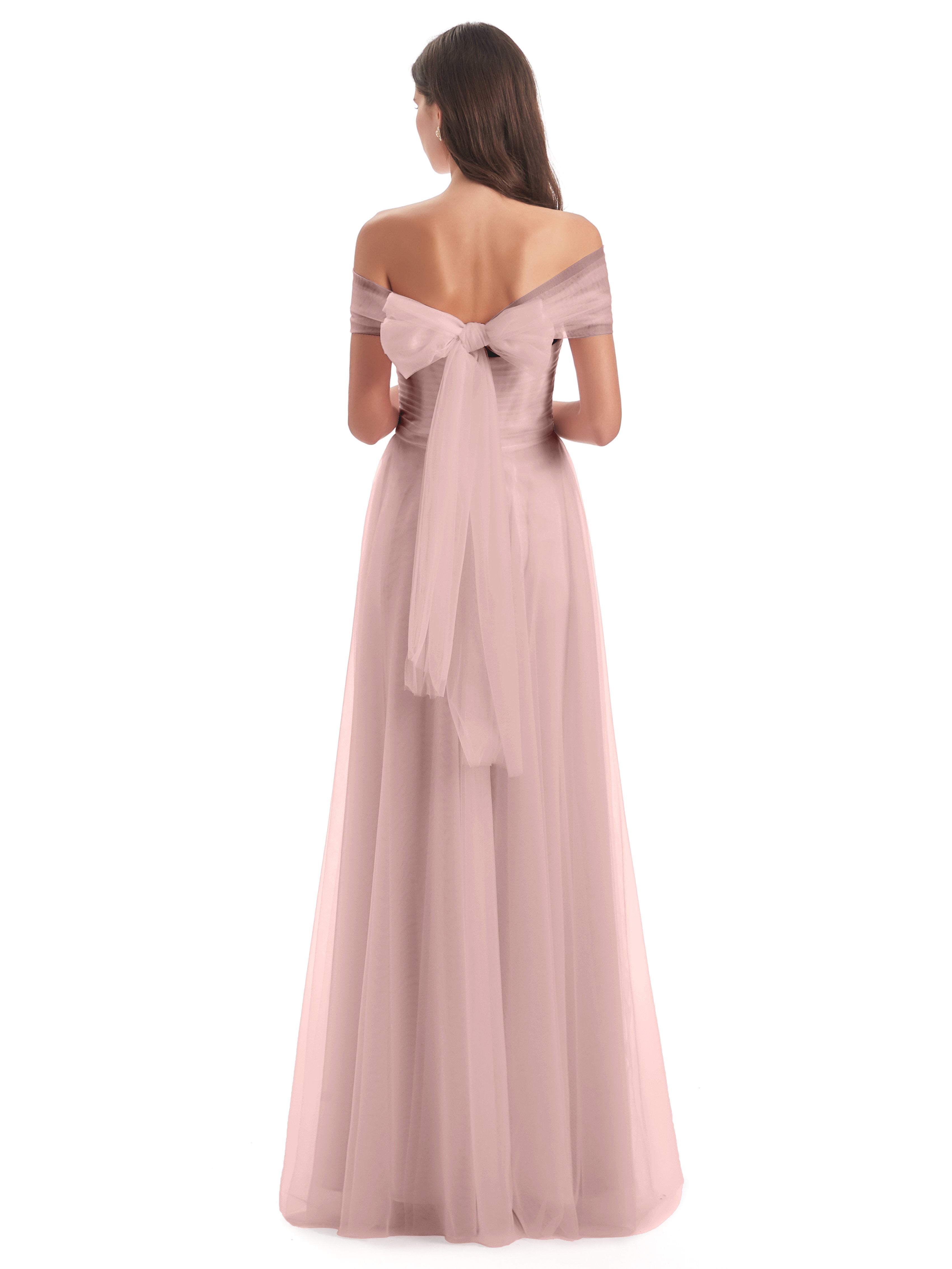 Sylvie Off The Shoulder Open Back Tulle Long Bridesmaid Dresses