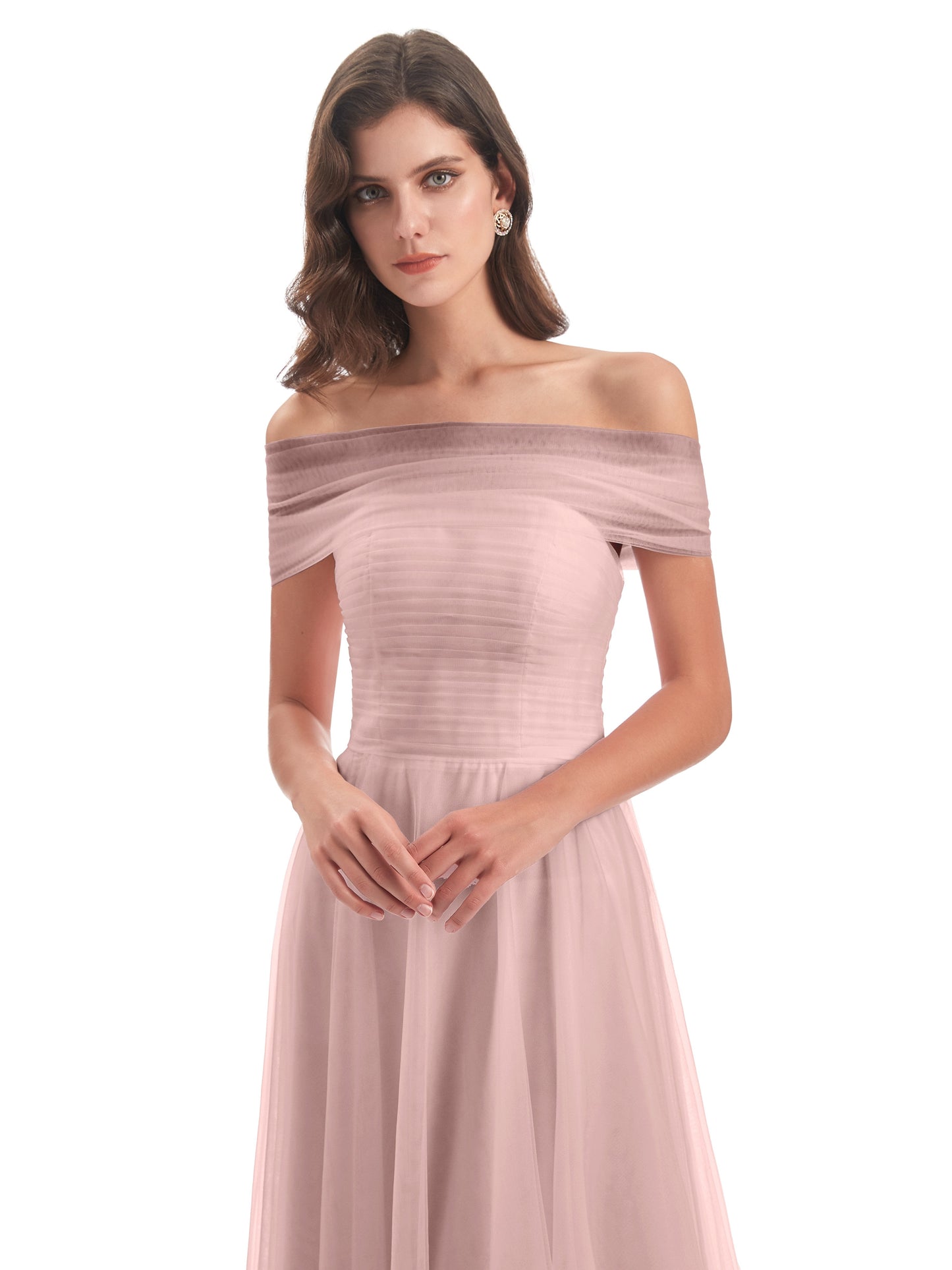 Sylvie Off The Shoulder Open Back Tulle Long Bridesmaid Dresses