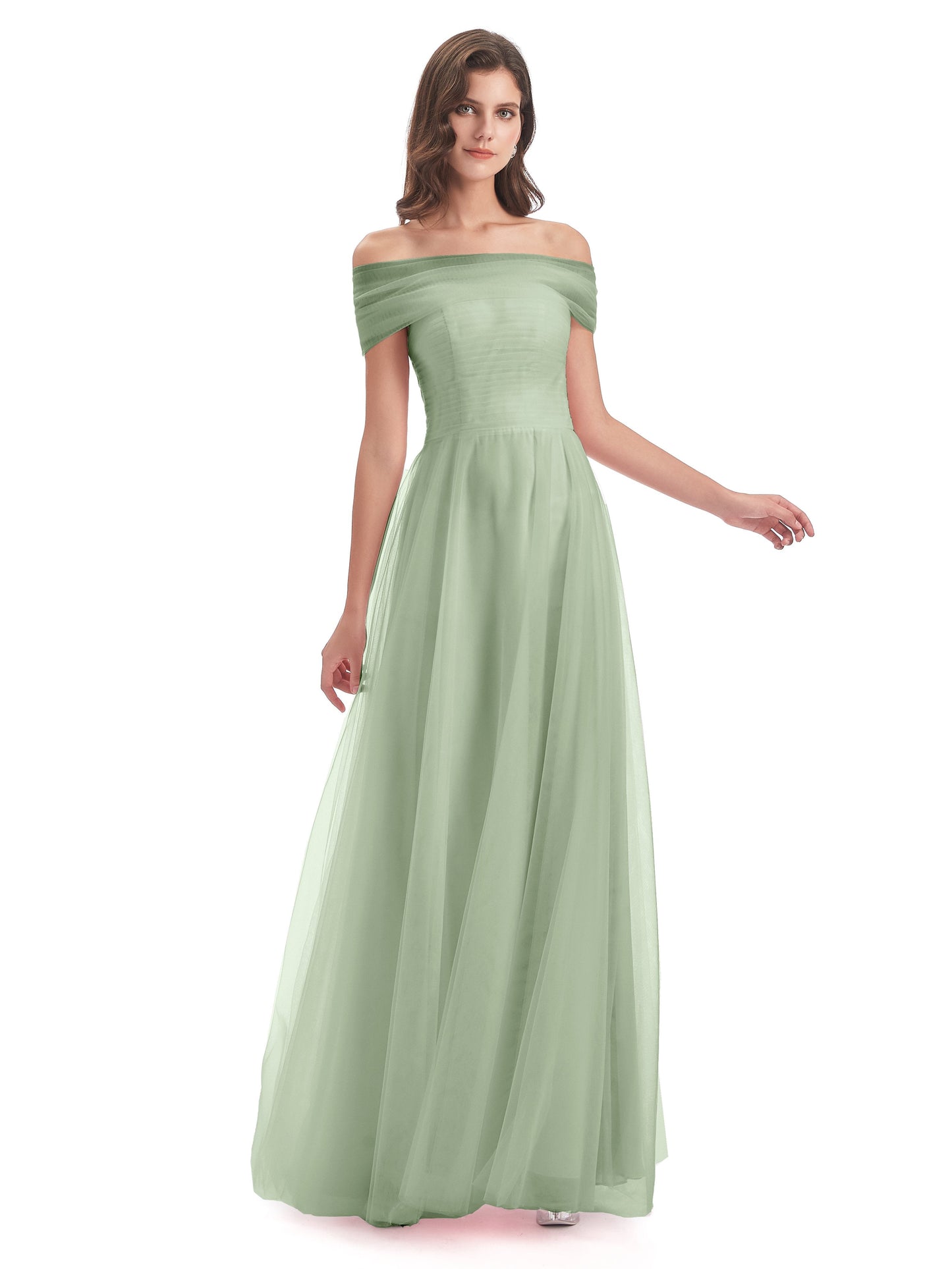 Sylvie Off The Shoulder Open Back Tulle Long Bridesmaid Dresses