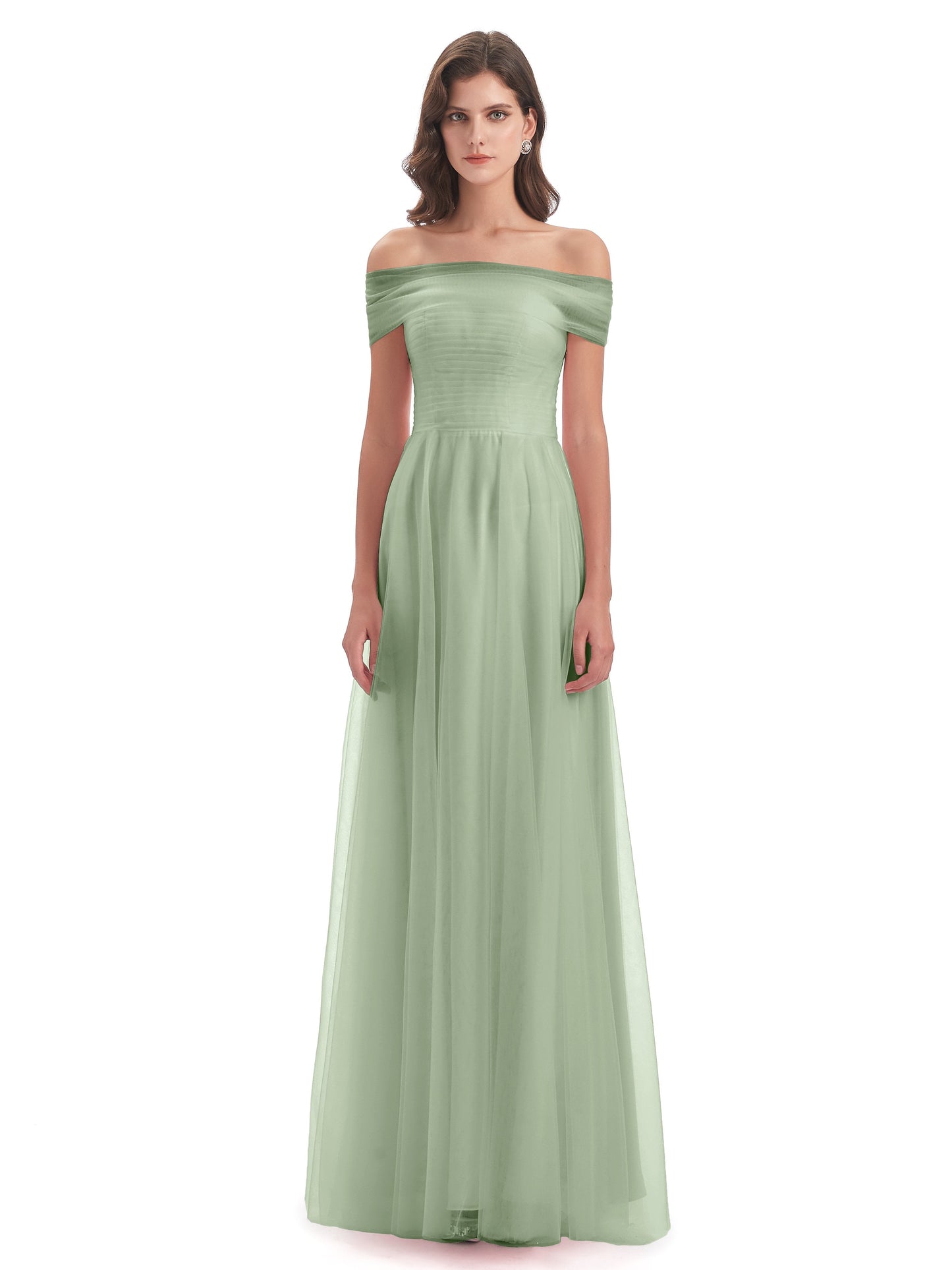 Sylvie Off The Shoulder Open Back Tulle Long Bridesmaid Dresses