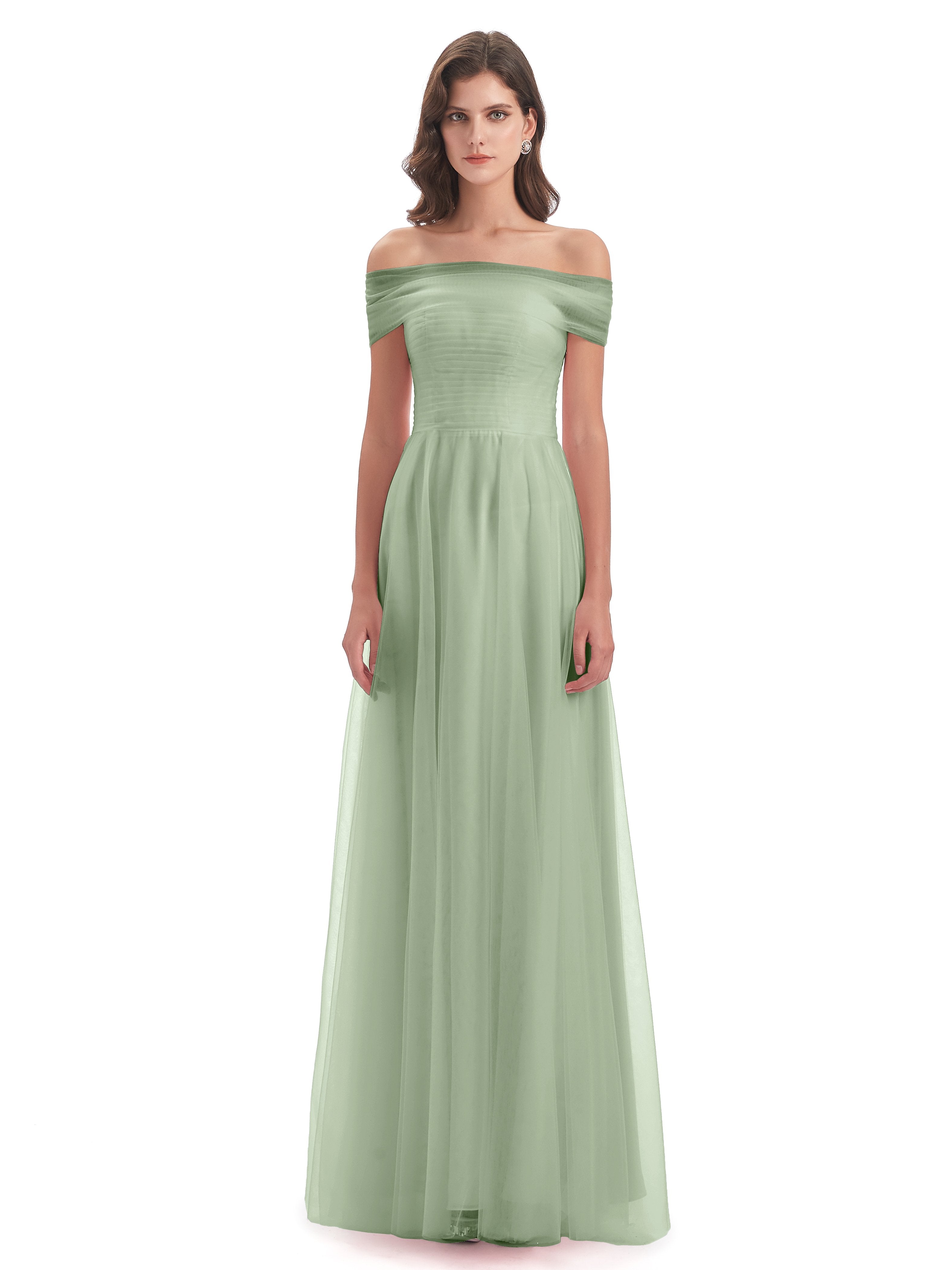 Sylvie Off The Shoulder Open Back Tulle Long Bridesmaid Dresses
