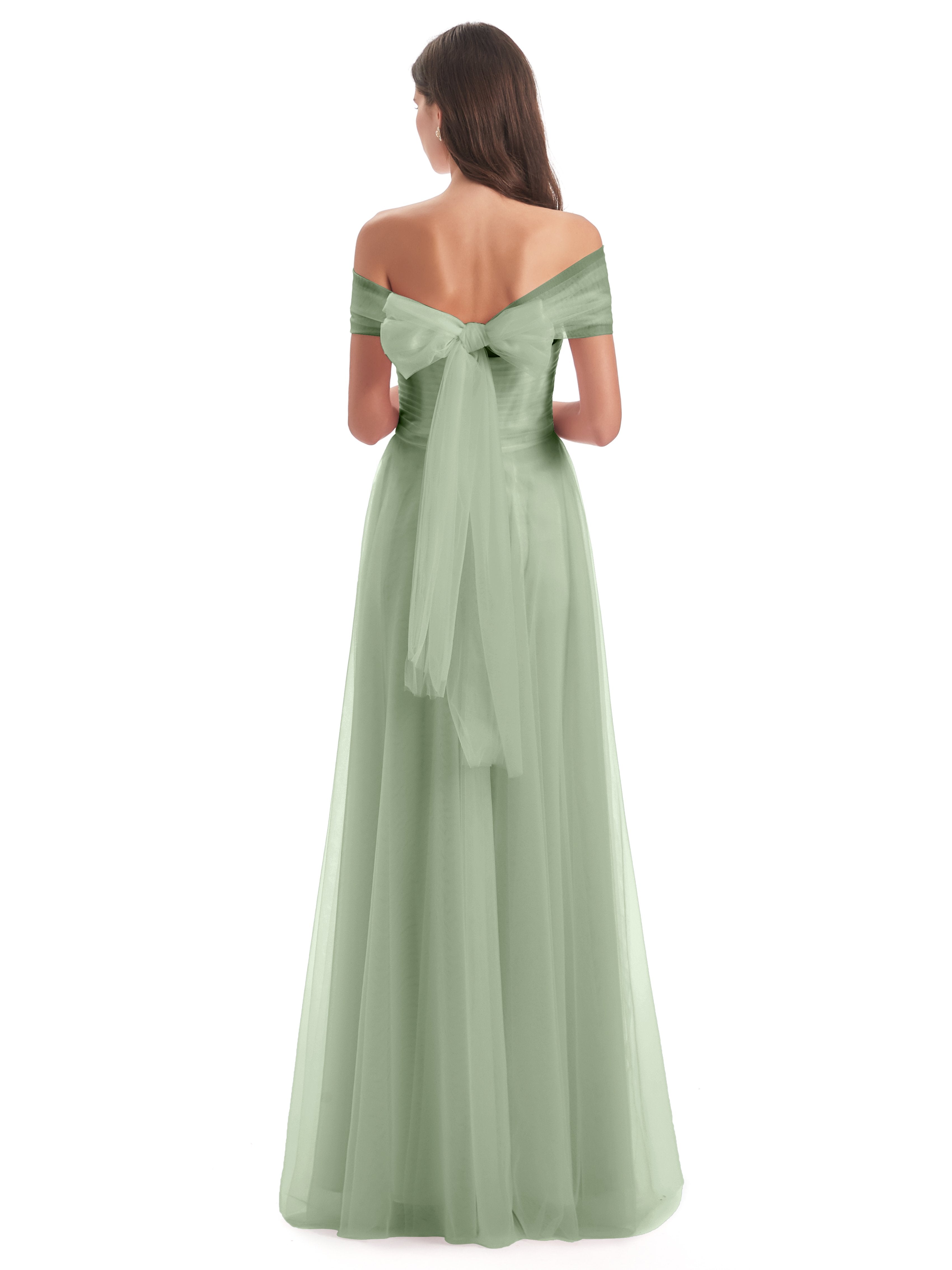 Sylvie Off The Shoulder Open Back Tulle Long Bridesmaid Dresses