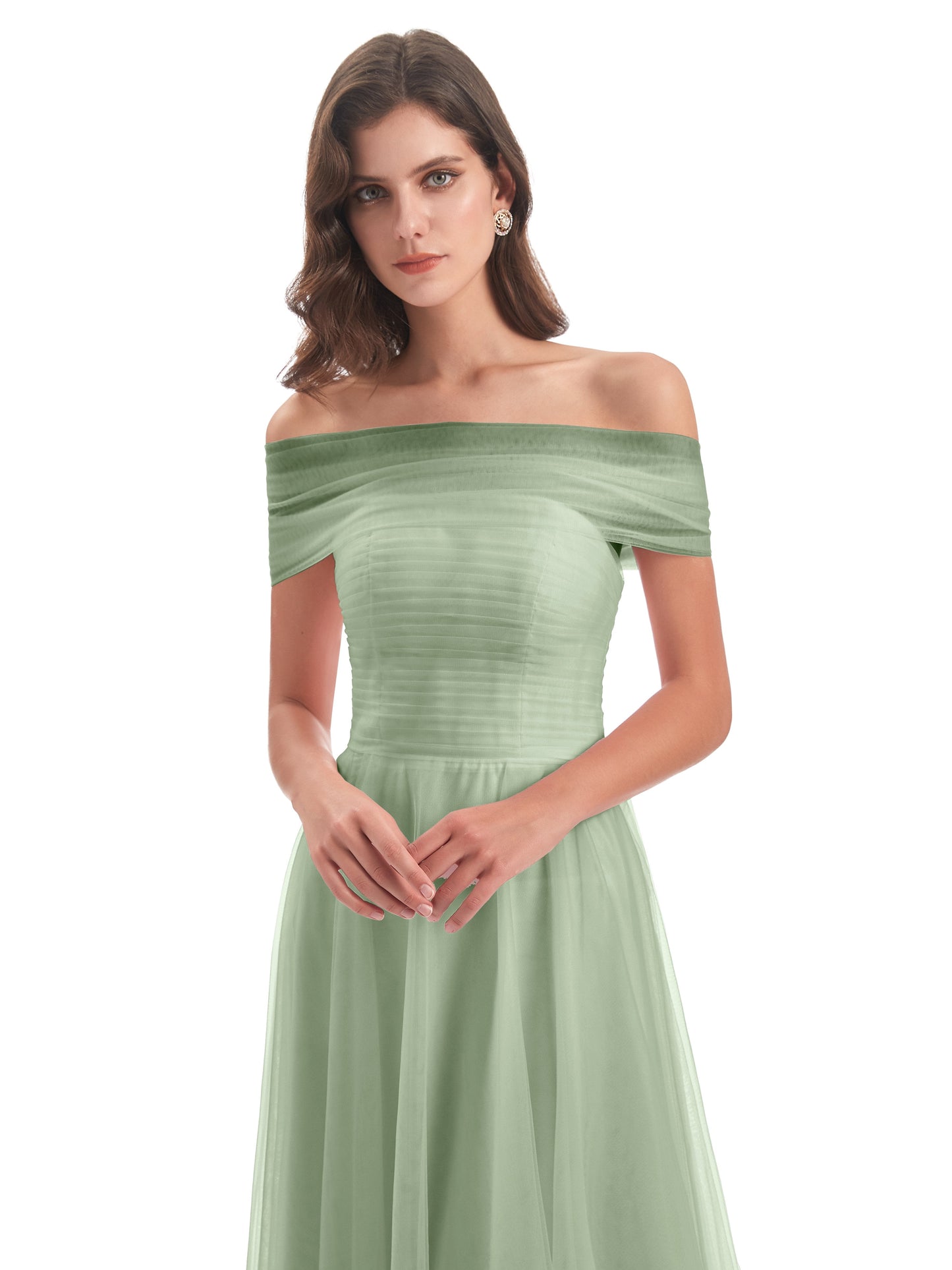 Sylvie Off The Shoulder Open Back Tulle Long Bridesmaid Dresses