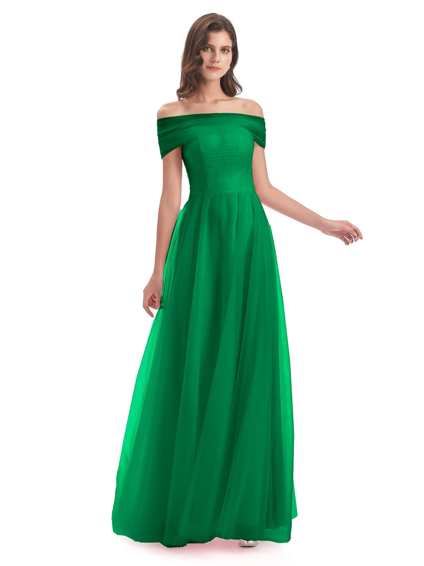 Sylvie Off The Shoulder Open Back Tulle Long Bridesmaid Dresses