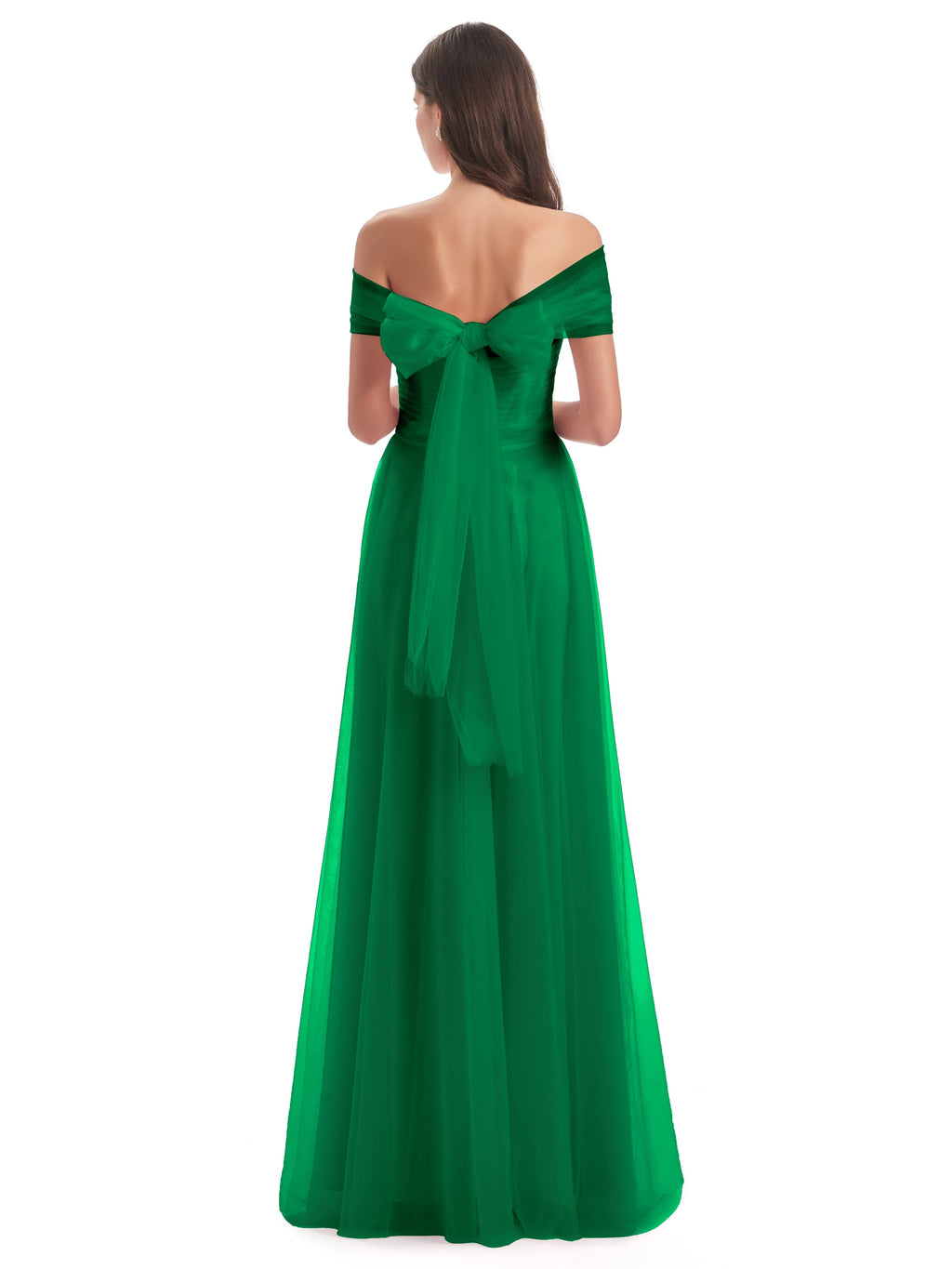 Sylvie Off The Shoulder Open Back Tulle Long Bridesmaid Dresses