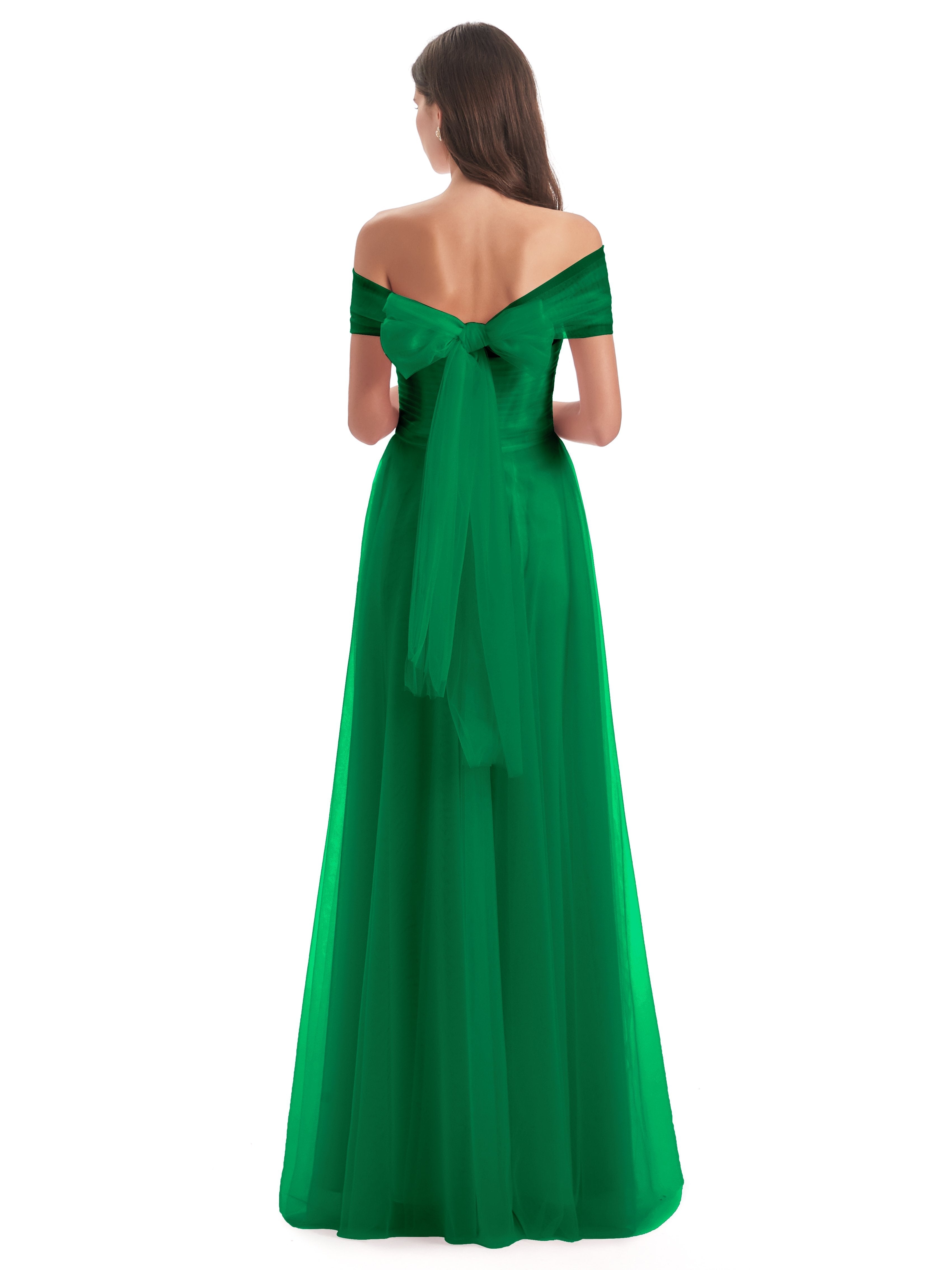 Sylvie Off The Shoulder Open Back Tulle Long Bridesmaid Dresses