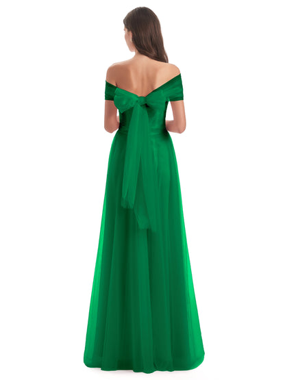 Sylvie Off The Shoulder Open Back Tulle Long Bridesmaid Dresses