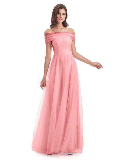 Sylvie Off The Shoulder Open Back Tulle Long Bridesmaid Dresses