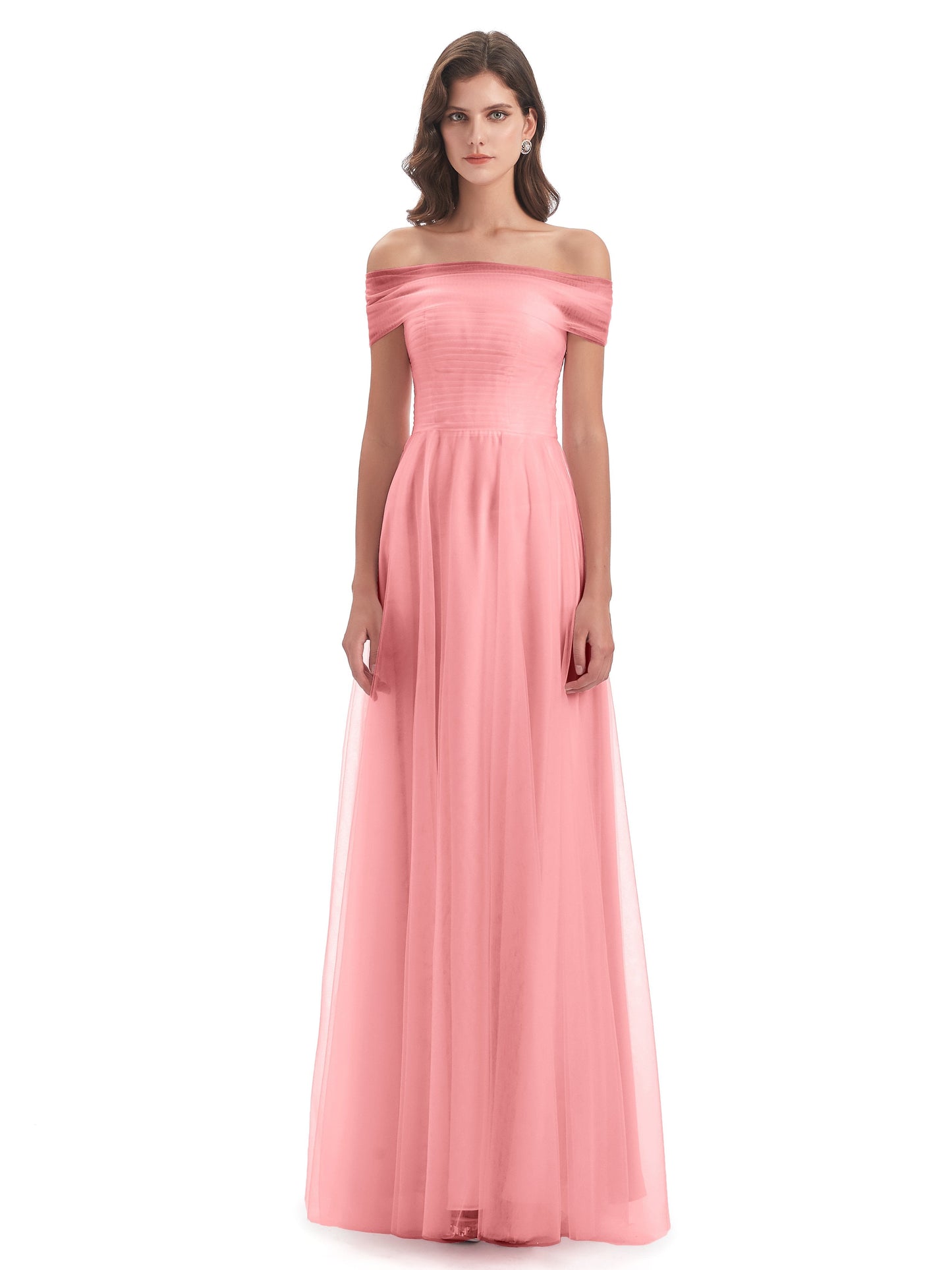 Sylvie Off The Shoulder Open Back Tulle Long Bridesmaid Dresses