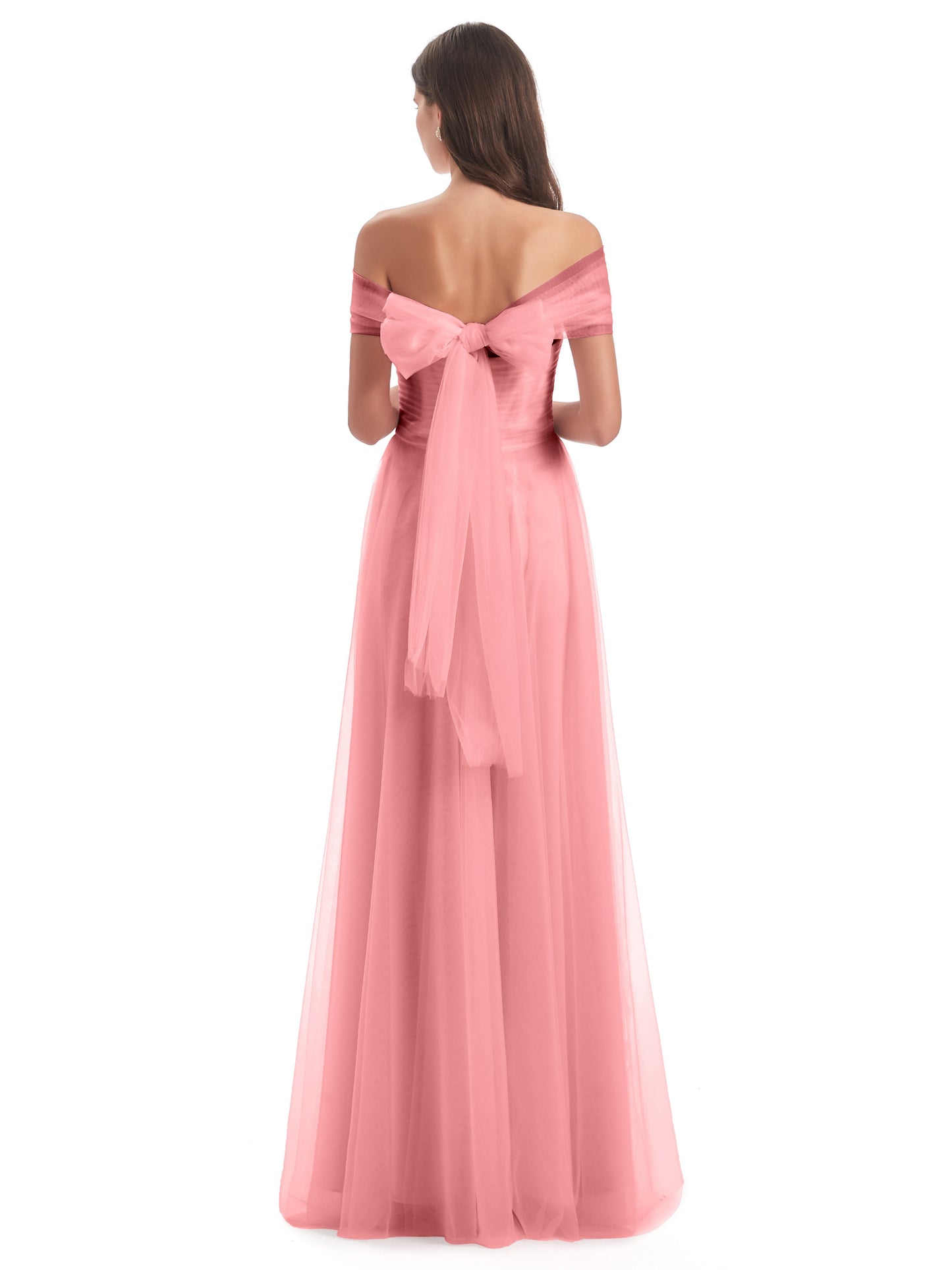 Sylvie Off The Shoulder Open Back Tulle Long Bridesmaid Dresses