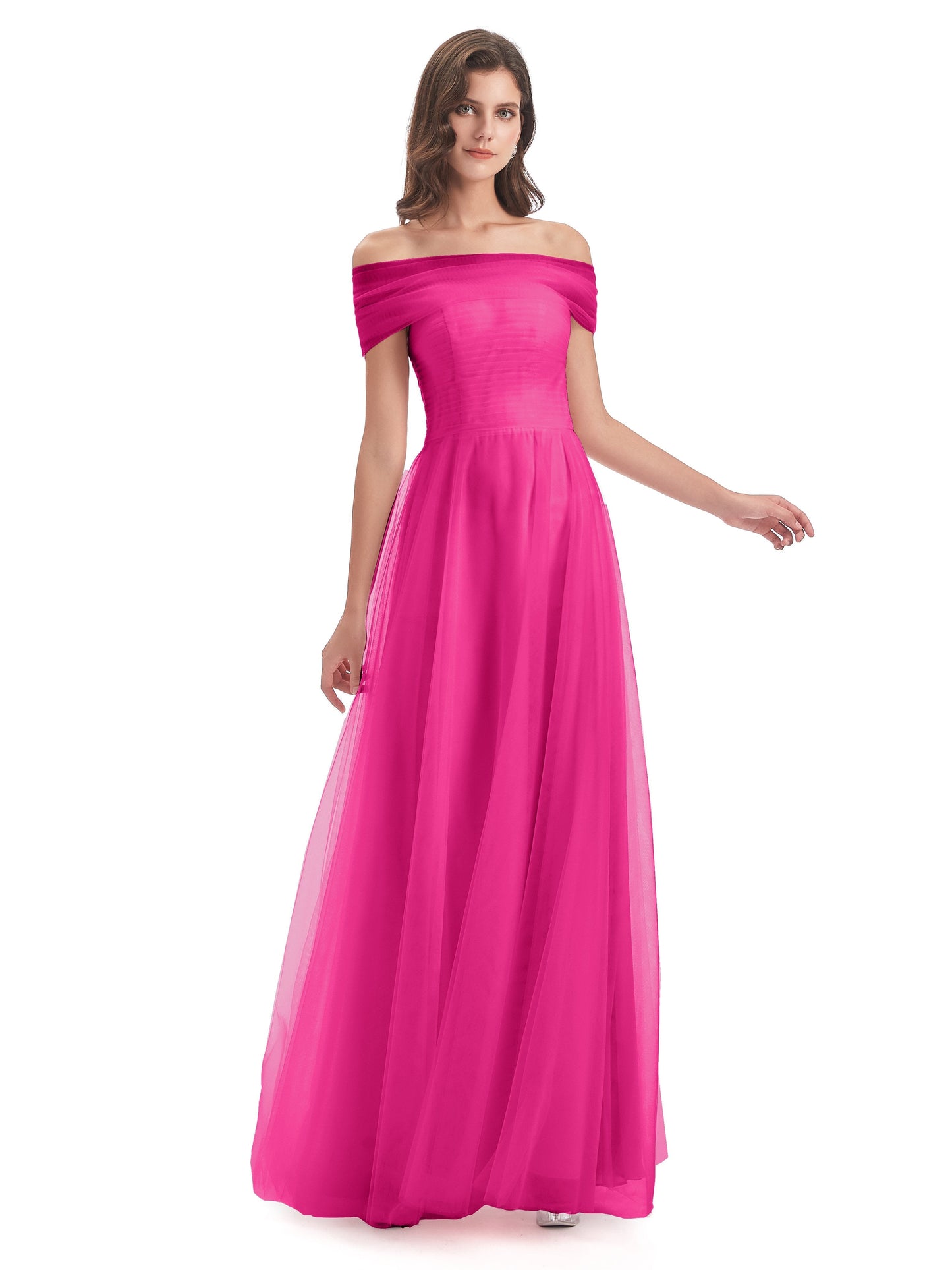 Sylvie Off The Shoulder Open Back Tulle Long Bridesmaid Dresses