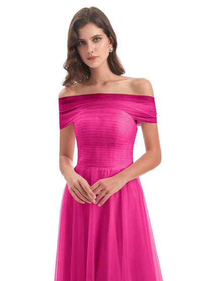 Sylvie Off The Shoulder Open Back Tulle Long Bridesmaid Dresses