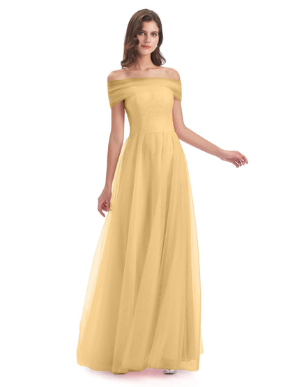 Sylvie Off The Shoulder Open Back Tulle Long Bridesmaid Dresses