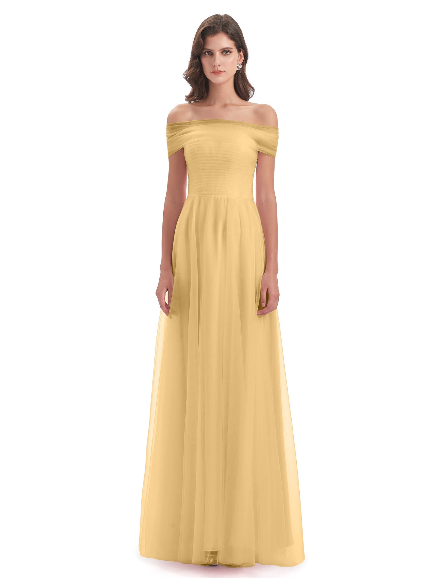 Sylvie Off The Shoulder Open Back Tulle Long Bridesmaid Dresses