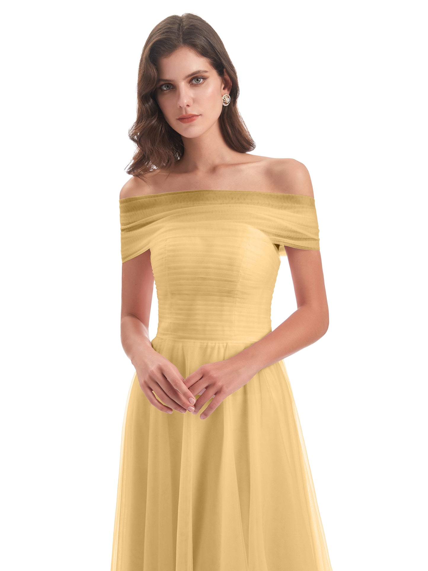 Sylvie Off The Shoulder Open Back Tulle Long Bridesmaid Dresses