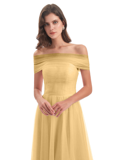 Sylvie Off The Shoulder Open Back Tulle Long Bridesmaid Dresses
