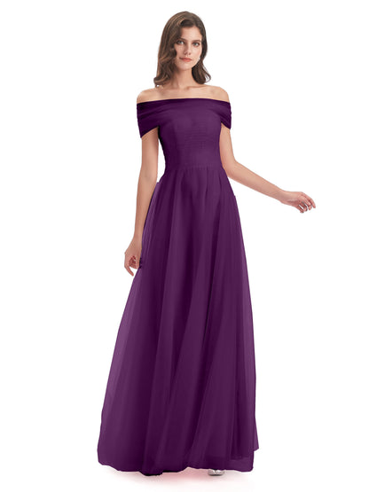 Sylvie Off The Shoulder Open Back Tulle Long Bridesmaid Dresses