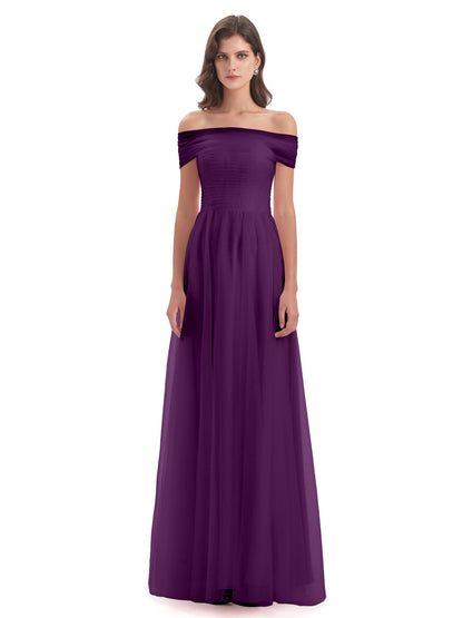 Sylvie Off The Shoulder Open Back Tulle Long Bridesmaid Dresses