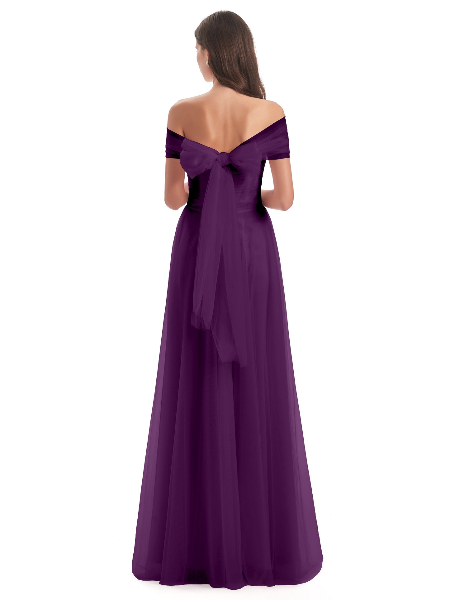 Sylvie Off The Shoulder Open Back Tulle Long Bridesmaid Dresses