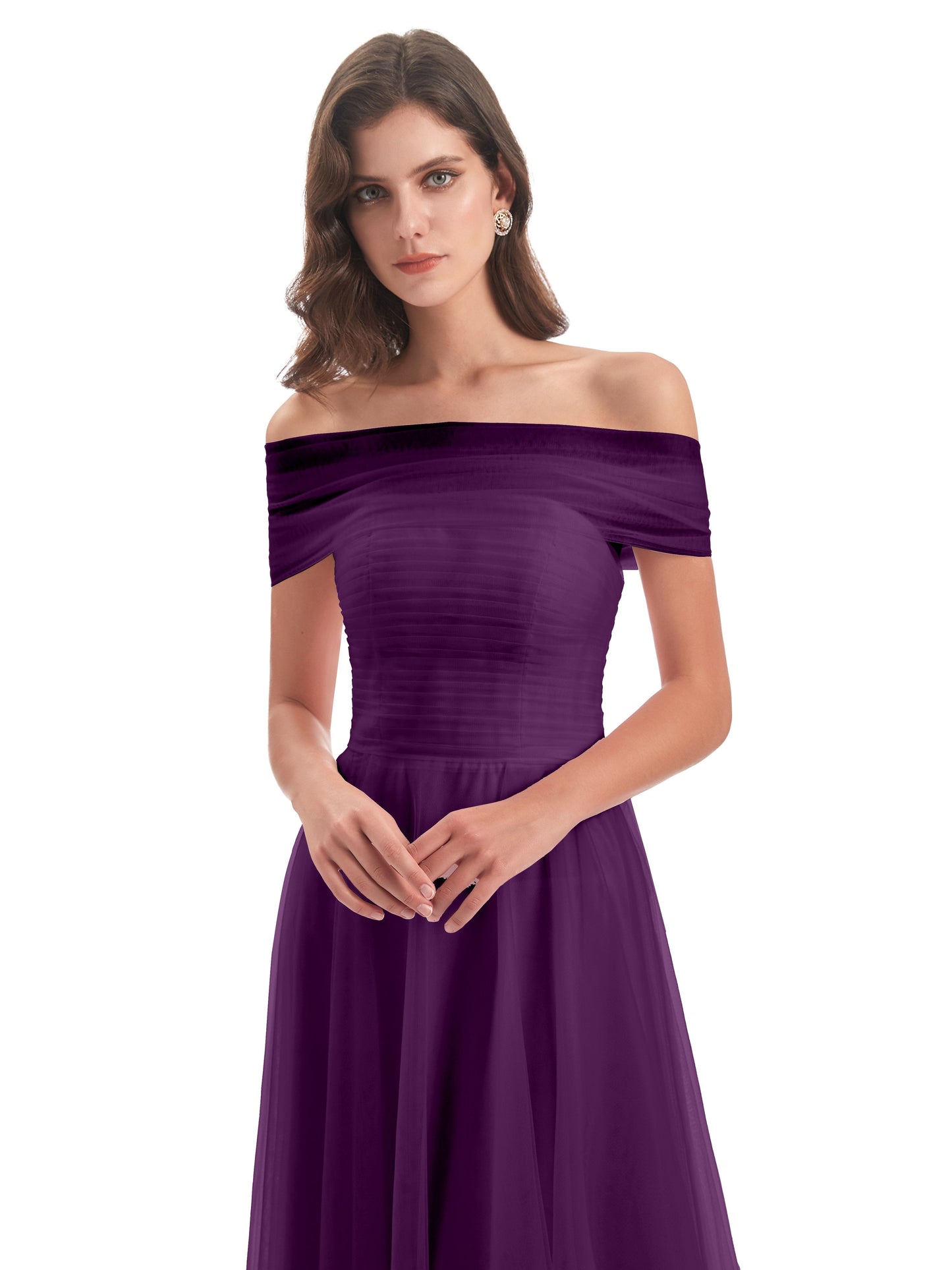 Sylvie Off The Shoulder Open Back Tulle Long Bridesmaid Dresses